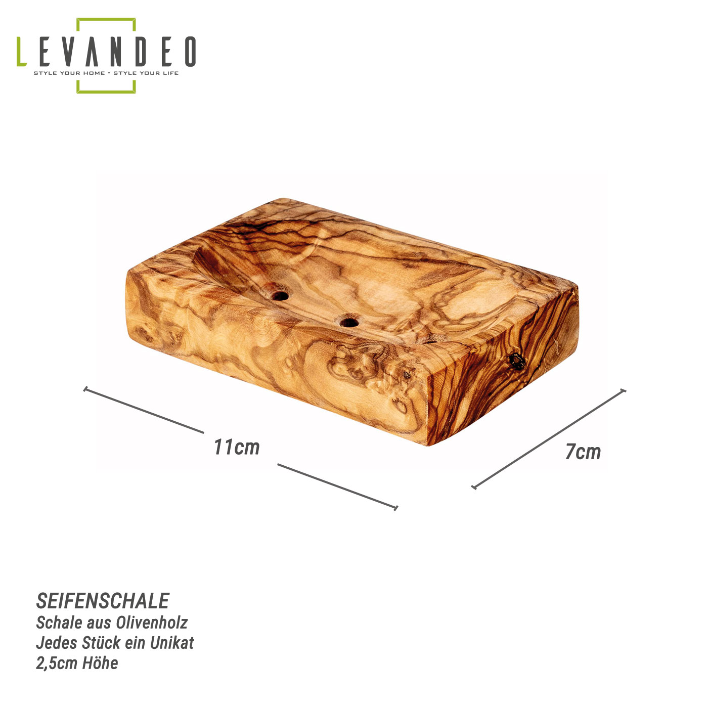 Holz Seifenschale ca.11x7cm Seifenhalter mit Löchern Badzubehör Olivenholz Natur