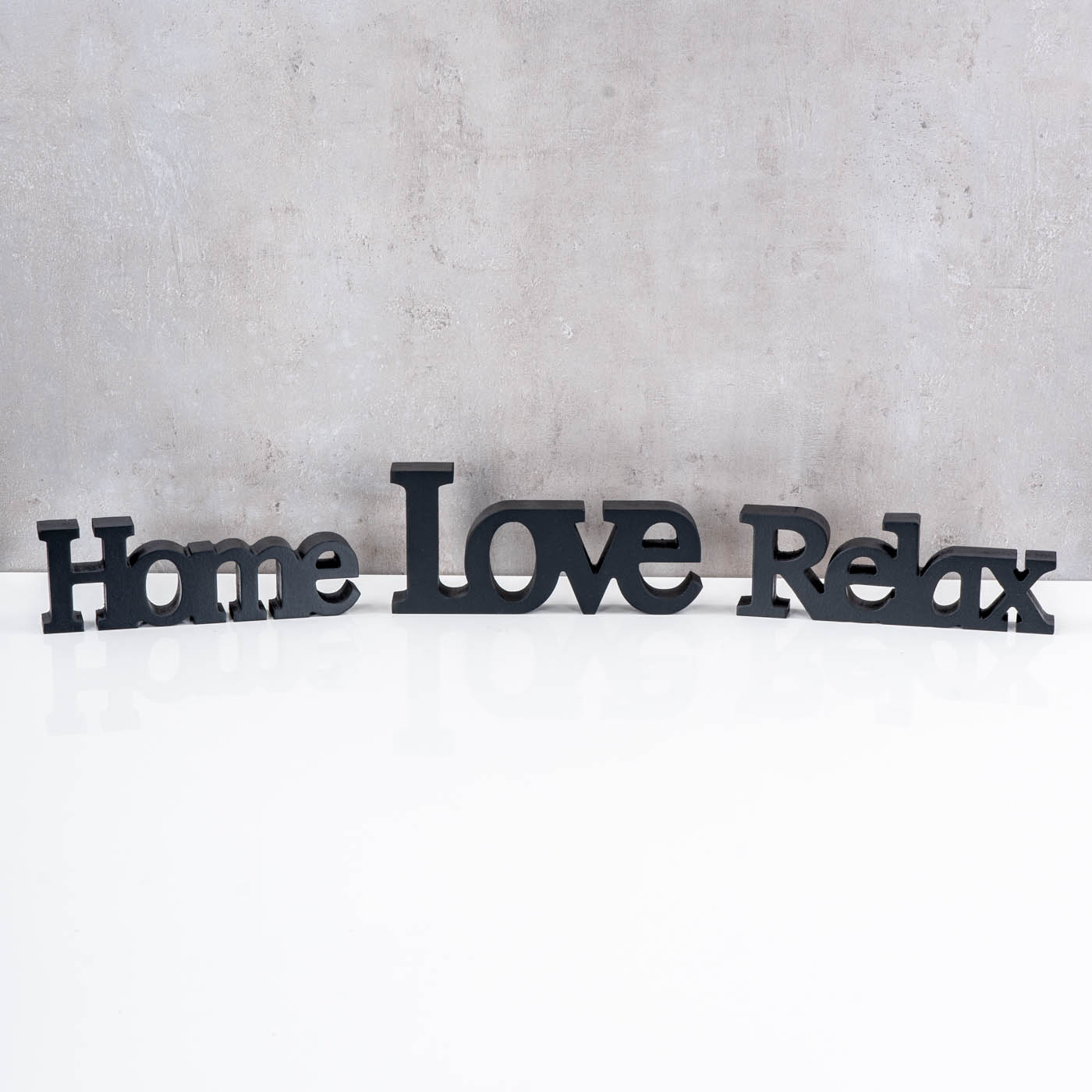 Love Home Relax Schriftzug Schwarz MDF Holz Deko Aufsteller Tischdeko Wohnkultur