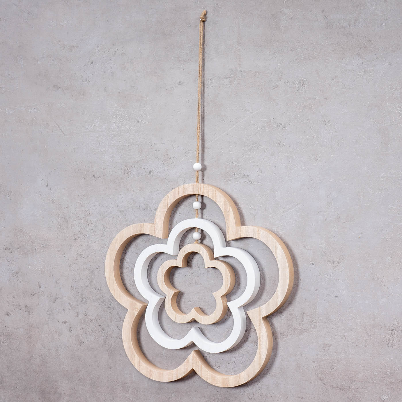 Deko Blume Mobile H35cm Windspiel MDF Holz Natur Weiß Holzblume Hängedeko Deko
