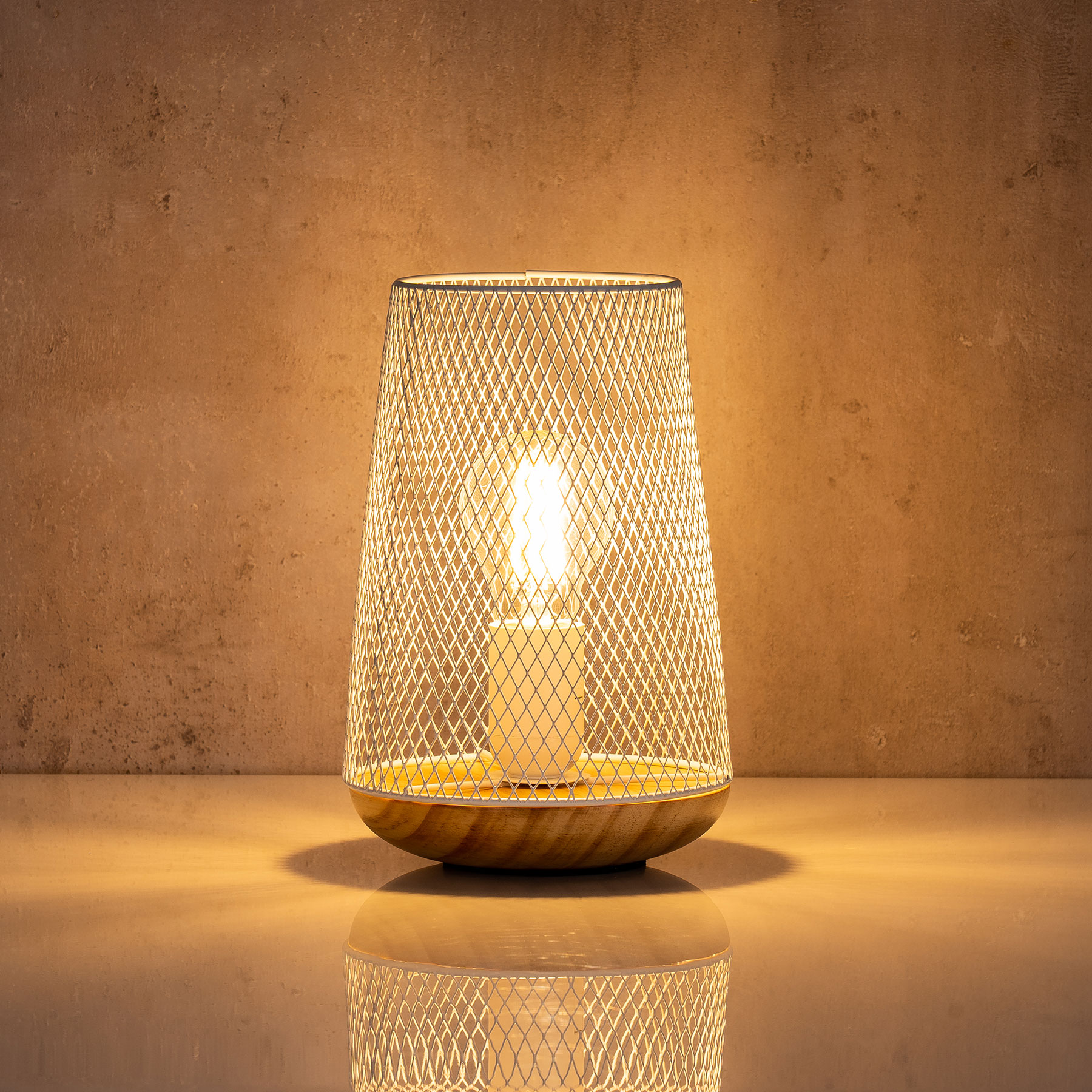 Tischlampe Metall Weiß H22cm Holz Lampe Standleuchte Leuchte Deko Tischdeko