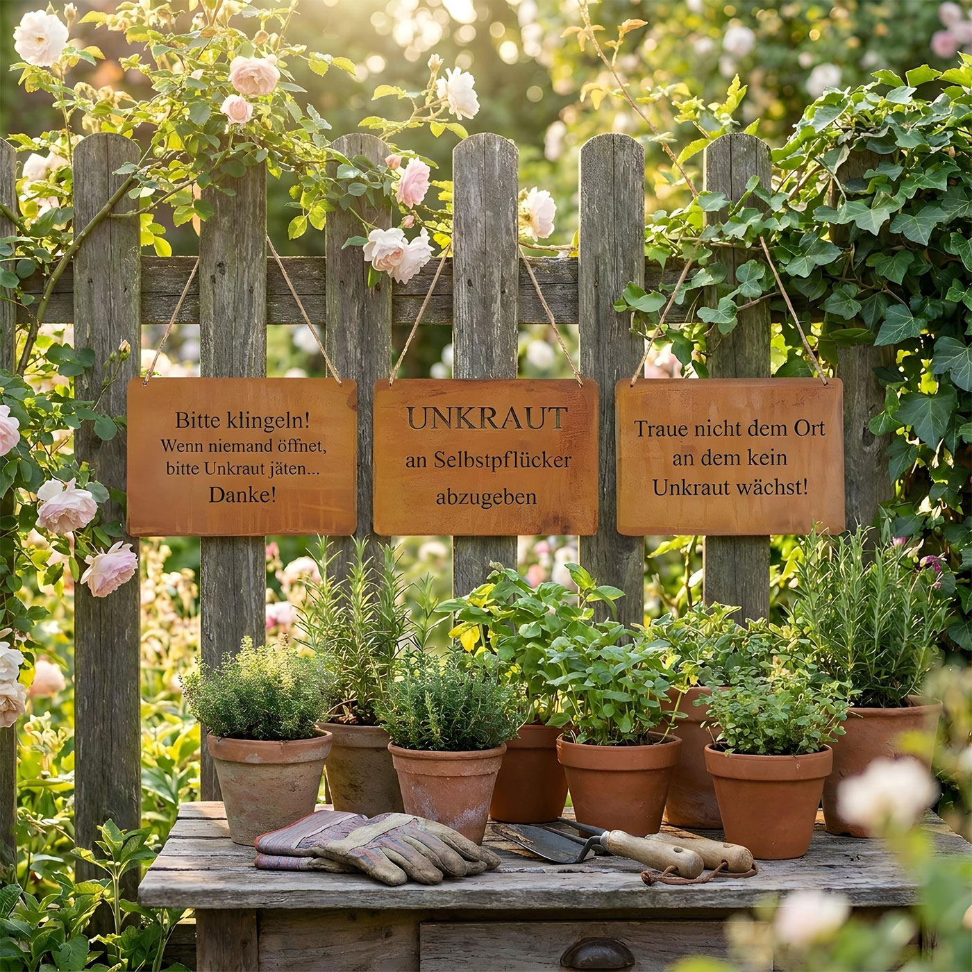 3er Set Wandbilder Sprüche 18x13cm Schilder Garten-Deko Türschild Edelrost