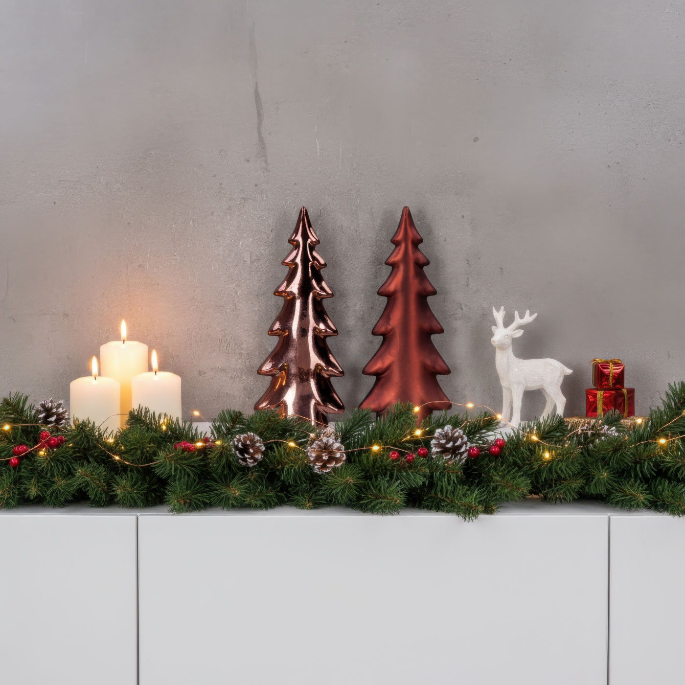 2er Set Tanne Deko Aufsteller H15cm Porzellan Bordeaux Rot Tischdeko Weihnachtsdeko