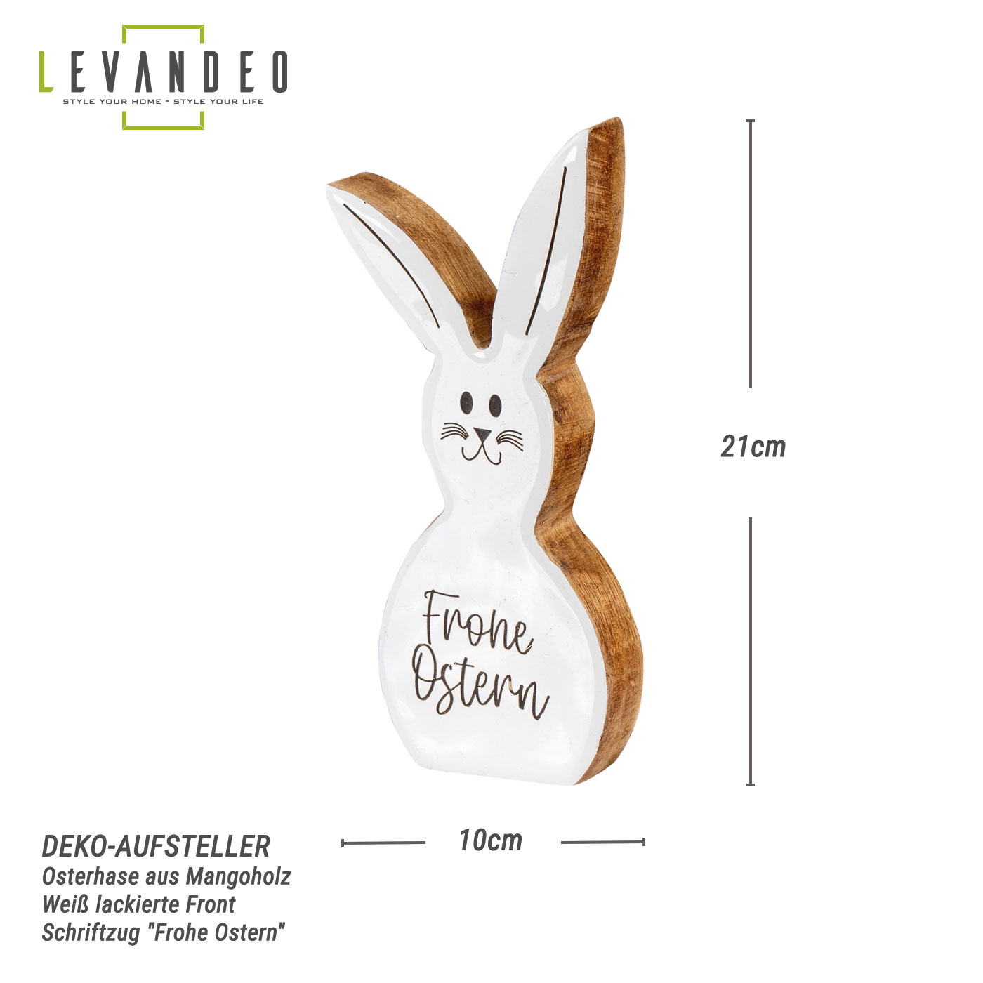 Deko Aufsteller Hase H21cm Mango Weiß Natur Braun Tischdeko Osterhase Osterdeko