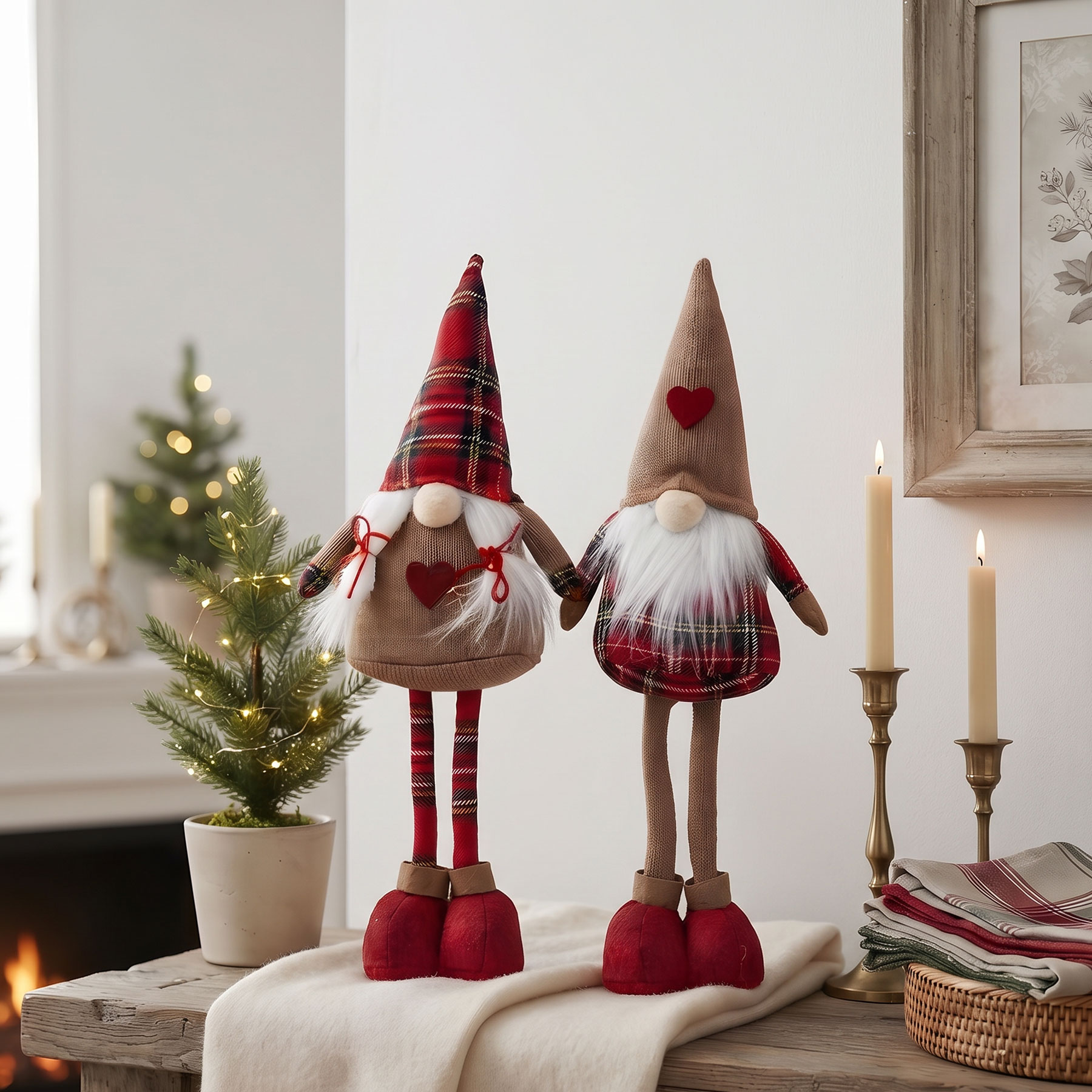 2er Set Weihnachtswichtel H45cm Deko Figuren Rot Braun Weihnachtsdeko Zwerg