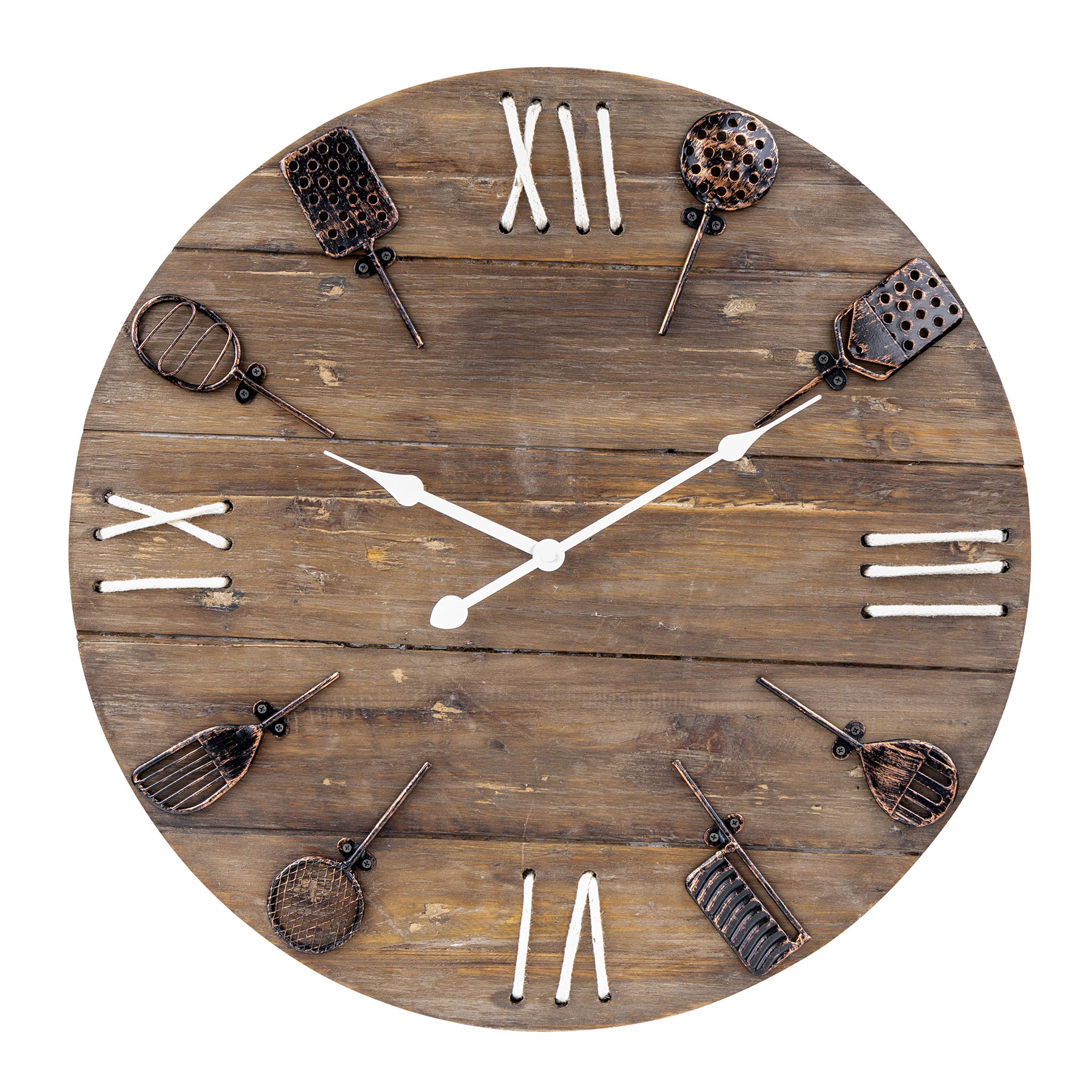 XXL Wanduhr Ø 50cm Holz Natur Braun Küchenuhr Rustikal Shabby Chic Vintage Uhr