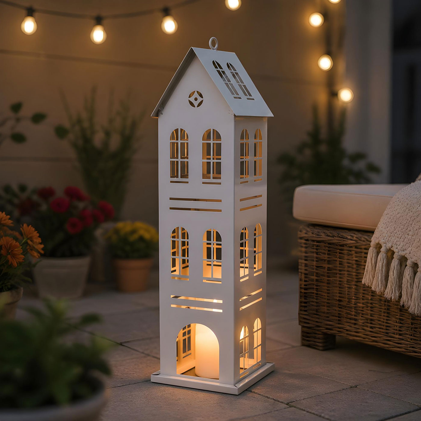 Metall Laterne Haus Grau H49cm Dekohaus Windlicht Hausform Kerzenhalter Deko