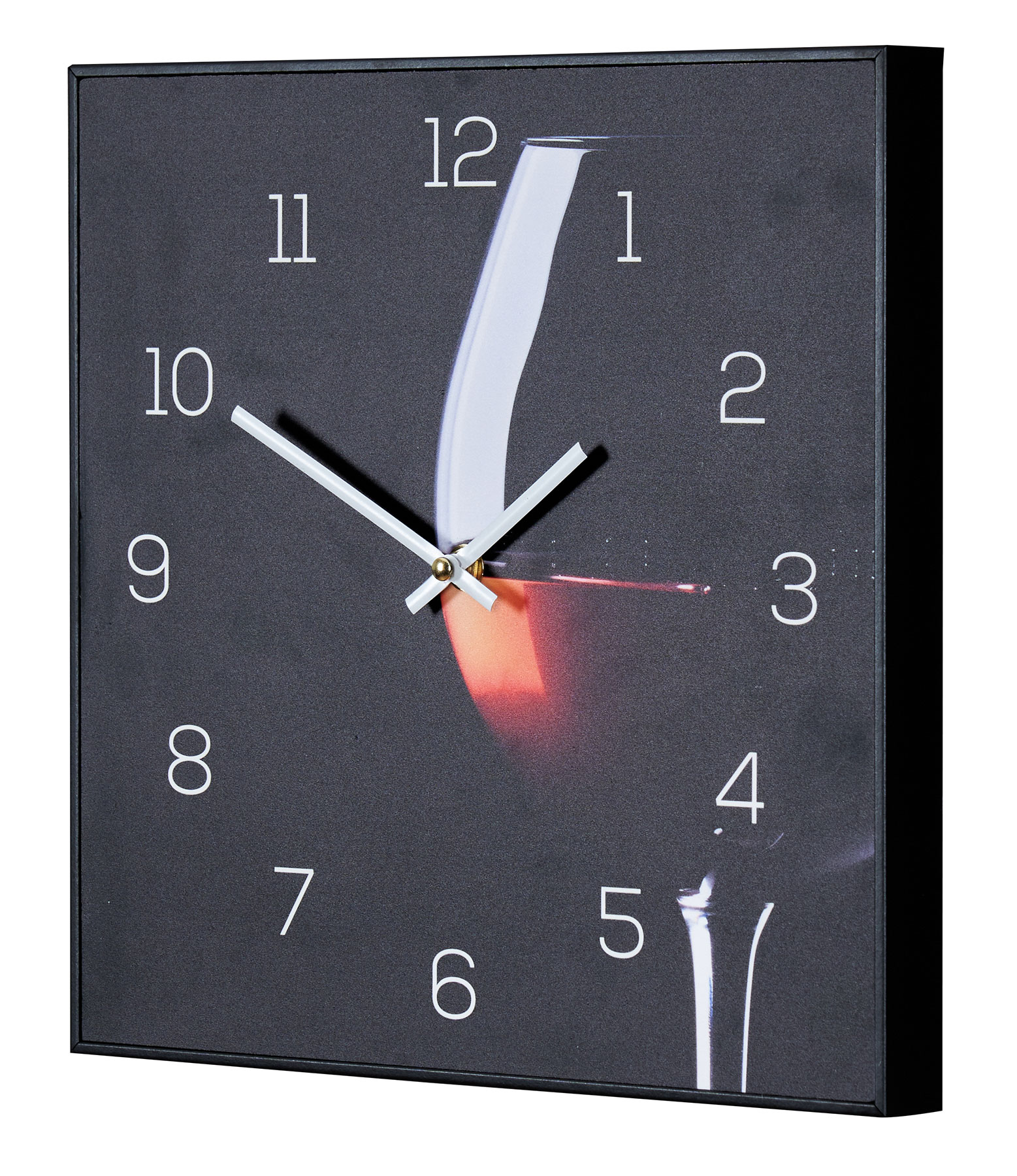 Wanduhr 30x30cm Uhr PVC Rahmen Schwarz Wein Glas Gourmet Küche Wanddeko Wandbild