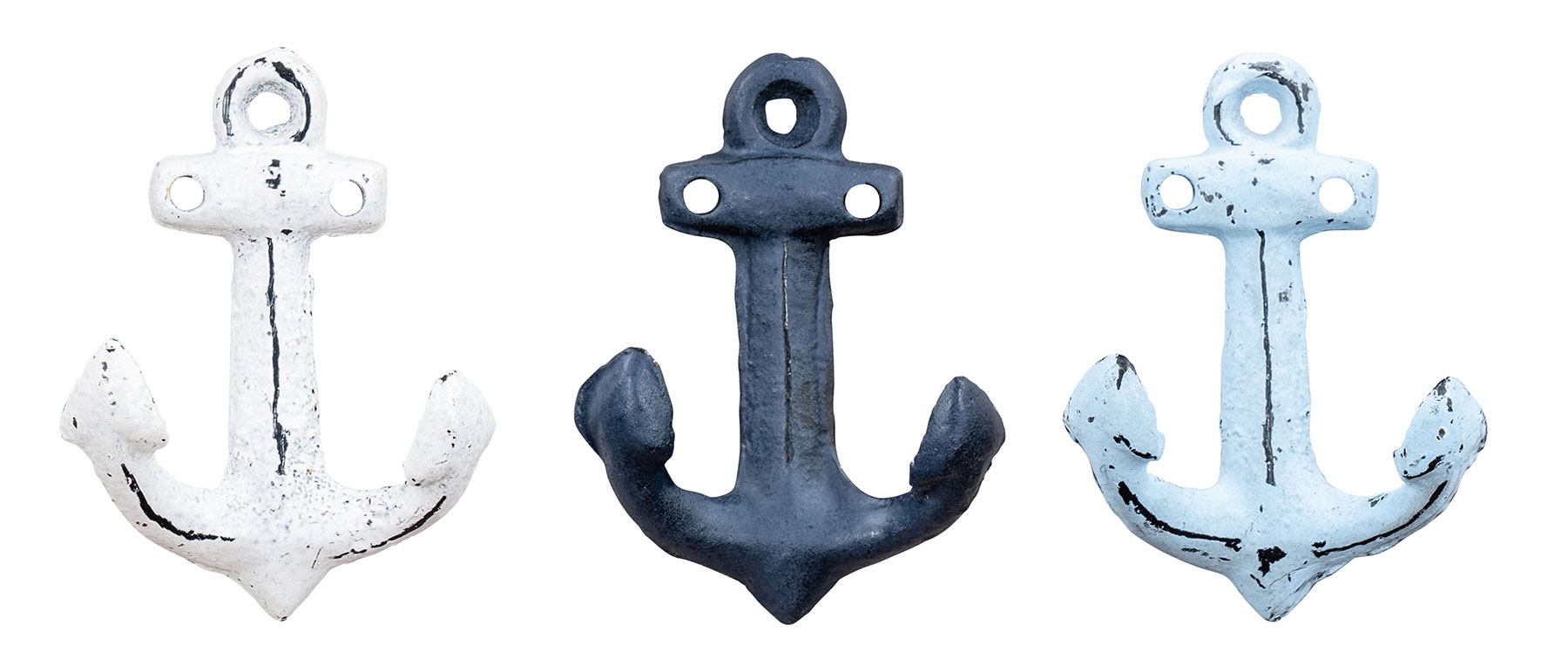3er Set Anker Wandhaken Blau Weiß Metall Garderobenhaken Maritime Deko Metallhaken