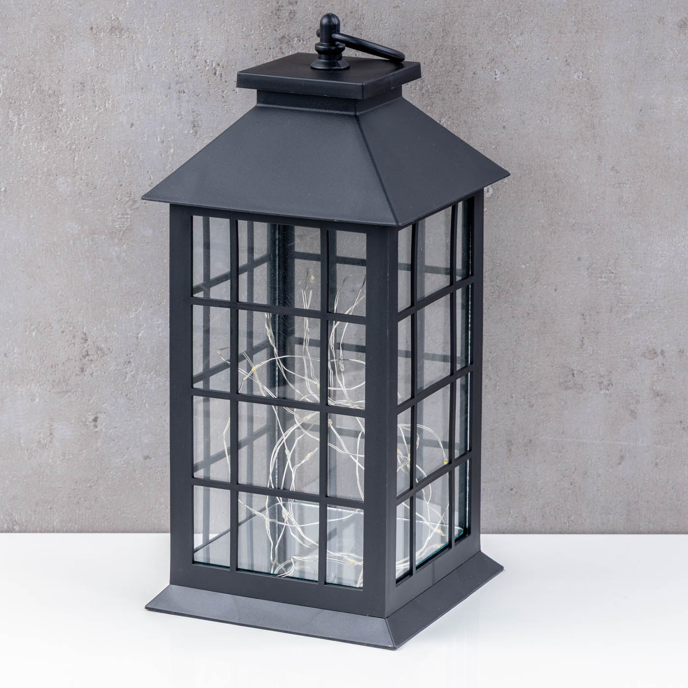 LED Laterne Schwarz H30cm Lichterkette Warmweiß Timer Wohndeko Lampe Kabellos