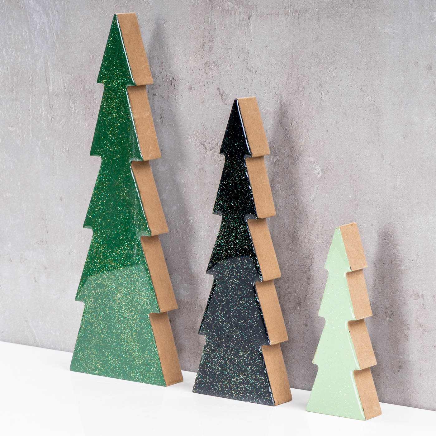 3er Set Deko Aufsteller Tannenbaum H15-30cm Grün Schwarz Holz Weihnachtsdeko