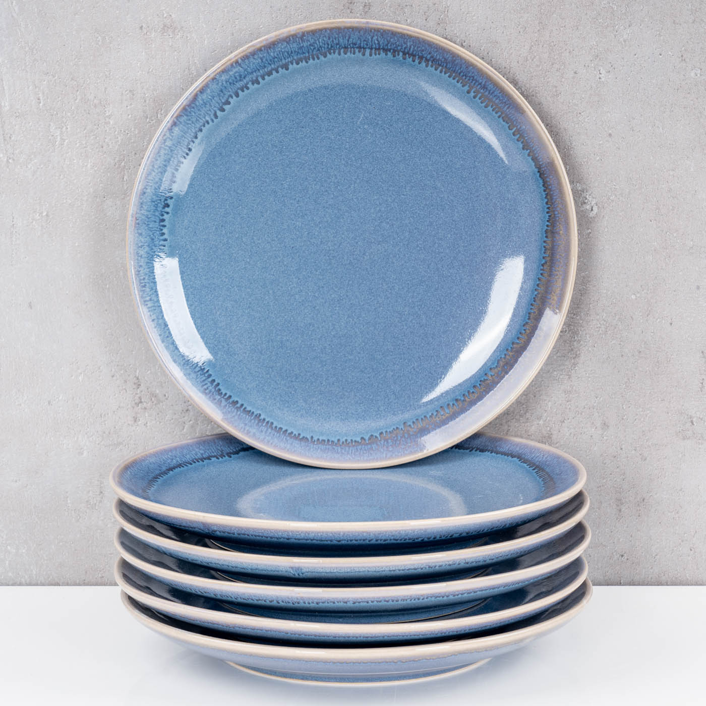 6er Set Steingut Teller Ø20cm Blau Speiseteller 6 Personen Geschirr Essteller