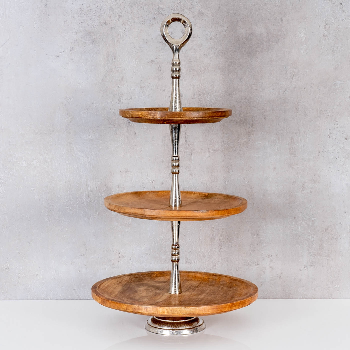 Holz Etagere 3 Etagen H60cm Mangoholz Metall Servierplatte Kuchenständer Deko