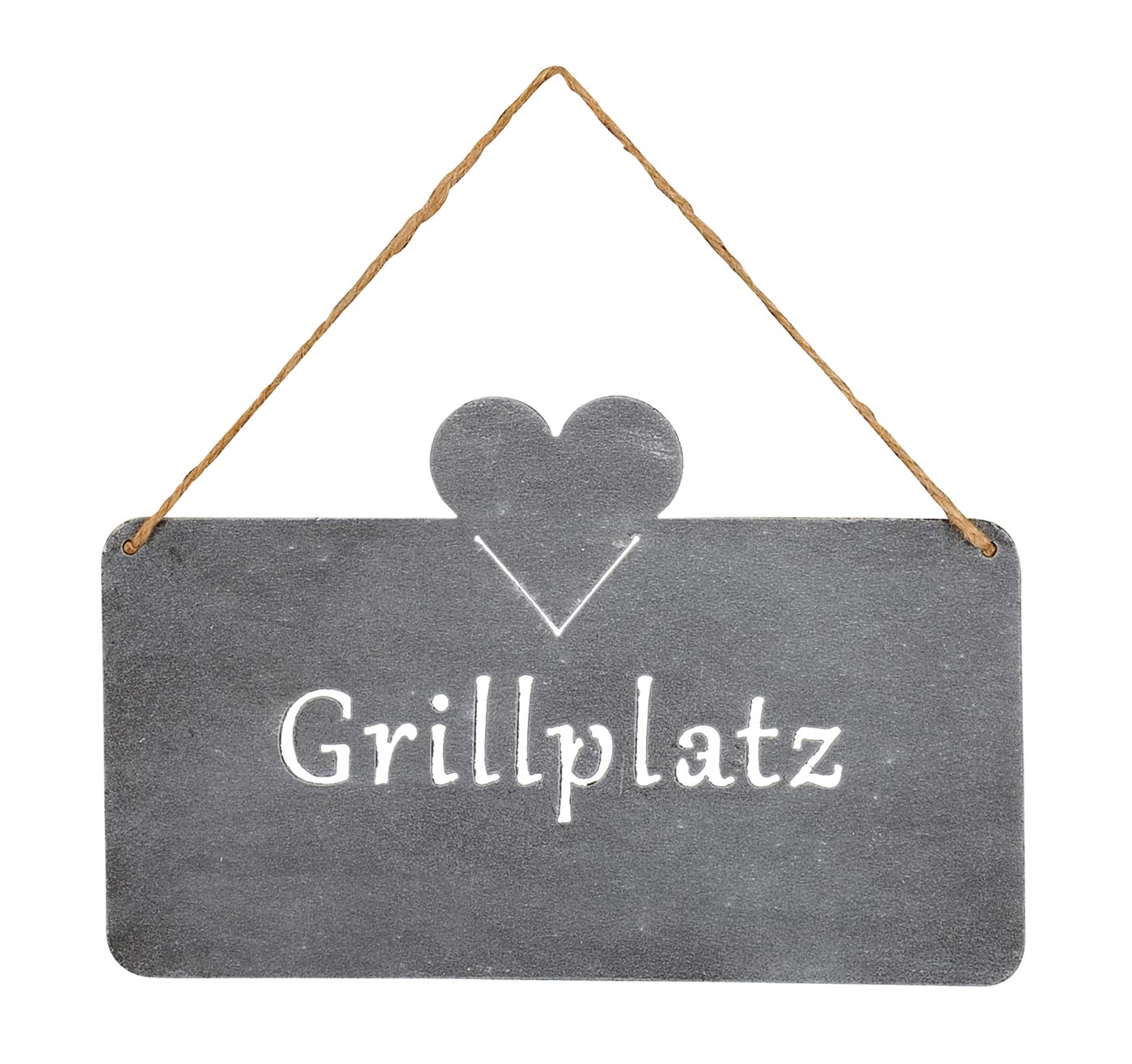 Schild Grillplatz 25x16cm Herz Garten-Deko Türschild Betonoptik Grau Wandbild