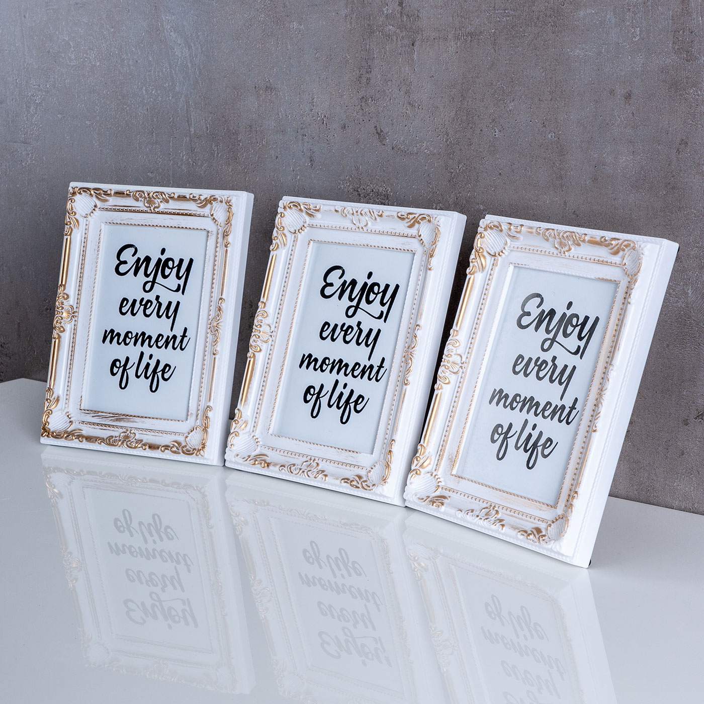 3er Set Fotorahmen 10x15 Weiß Gold Fotoaufsteller Barock Shabby Antik Deko