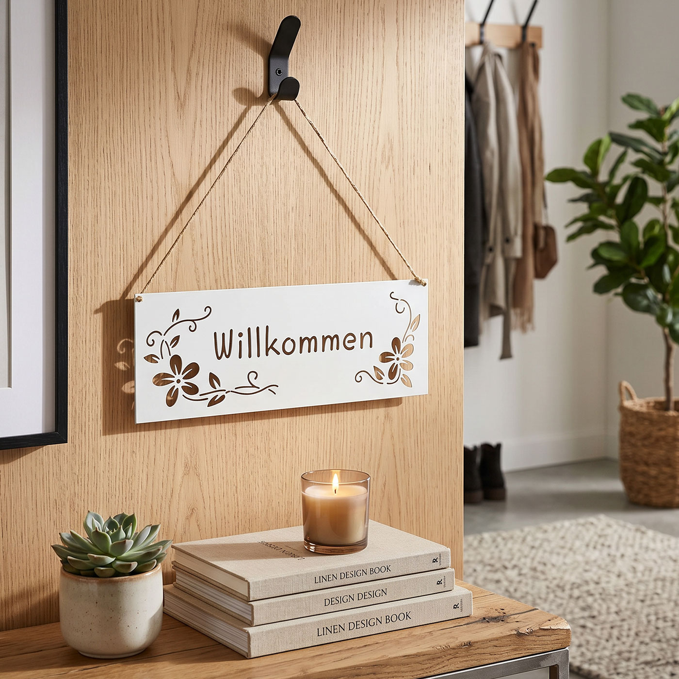 Türschild Willkommen Metall Weiß 25x9cm Hängedeko Gartenschild Gartendekoration