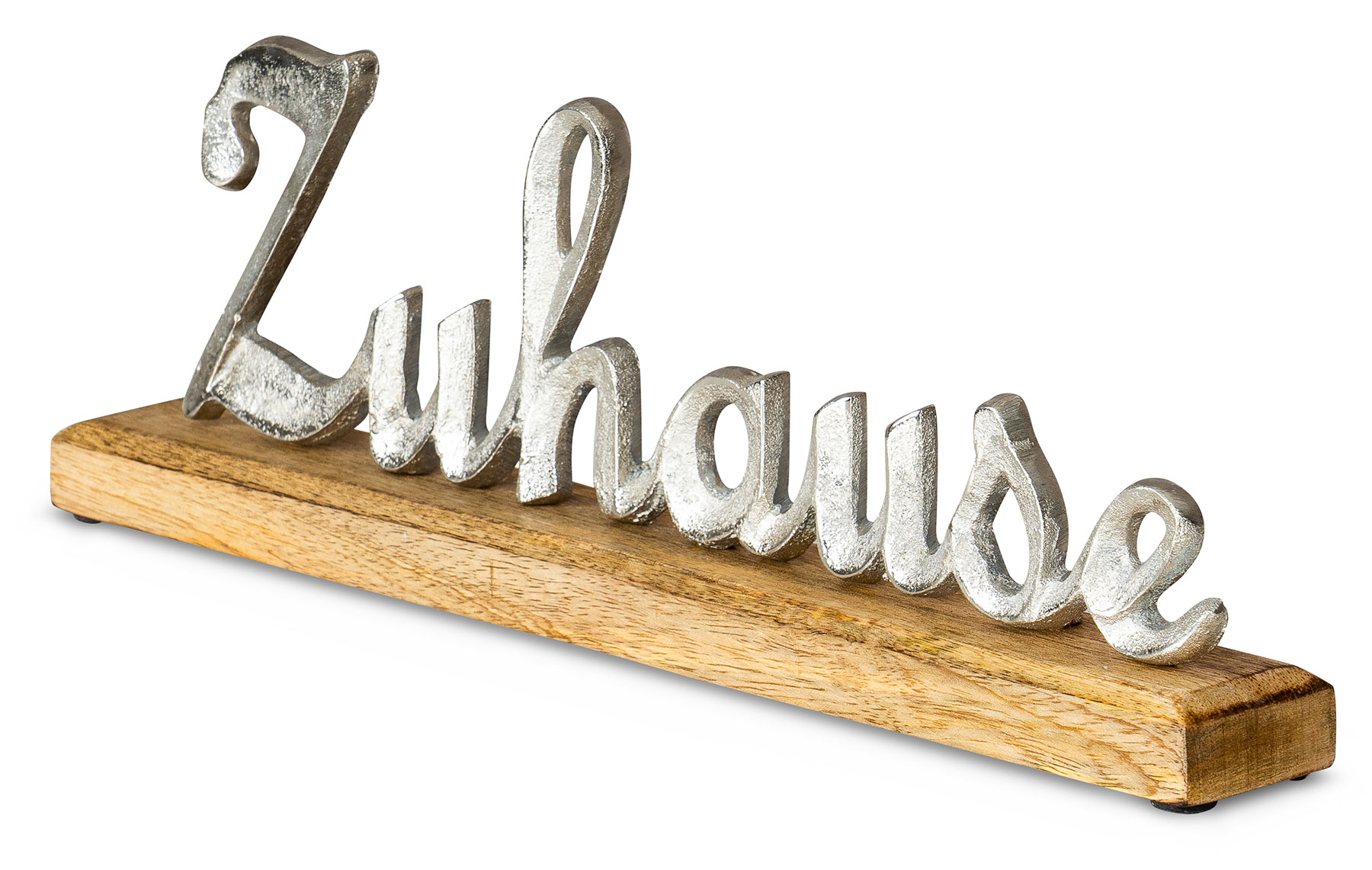 Schriftzug Zuhause L30cm Metall Silber Mango Holz Tischdeko Deko Aufsteller