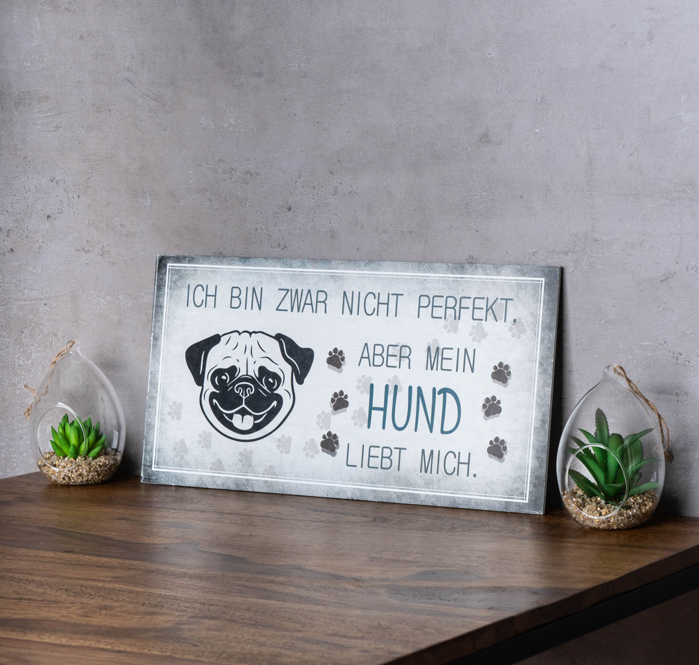 Wandbild 40x20cm Hund Spruch Deko Wandschild Hundeliebhaber Bild Wanddeko Deko