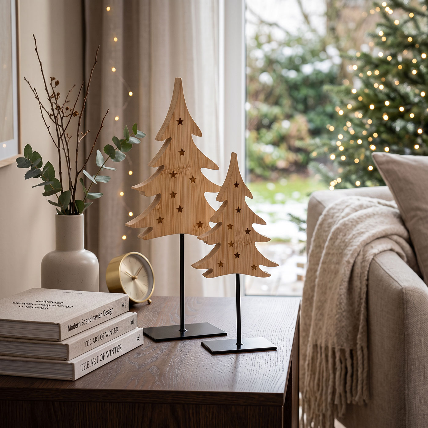2er Set Deko Tannenbaum Aufsteller Holz Weihnachtsbaum Tischdeko Skandi Design
