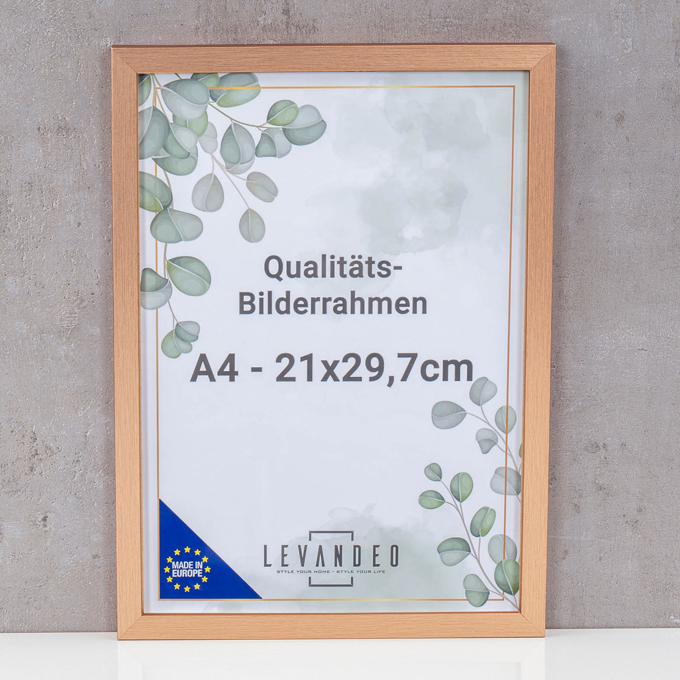 A4 Bilderrahmen Kupfer 21x29,7 Made in EU Fotorahmen Poster Urkunde Zeugnis Aufsteller