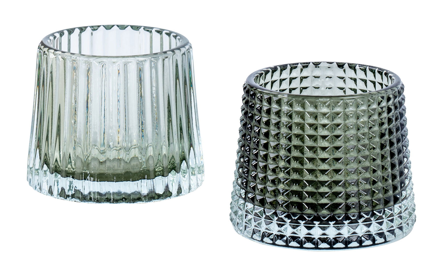 2er Set Teelichthalter H7cm Glas Grün Kerzenhalter Tischdeko Kerzen Retro Deko