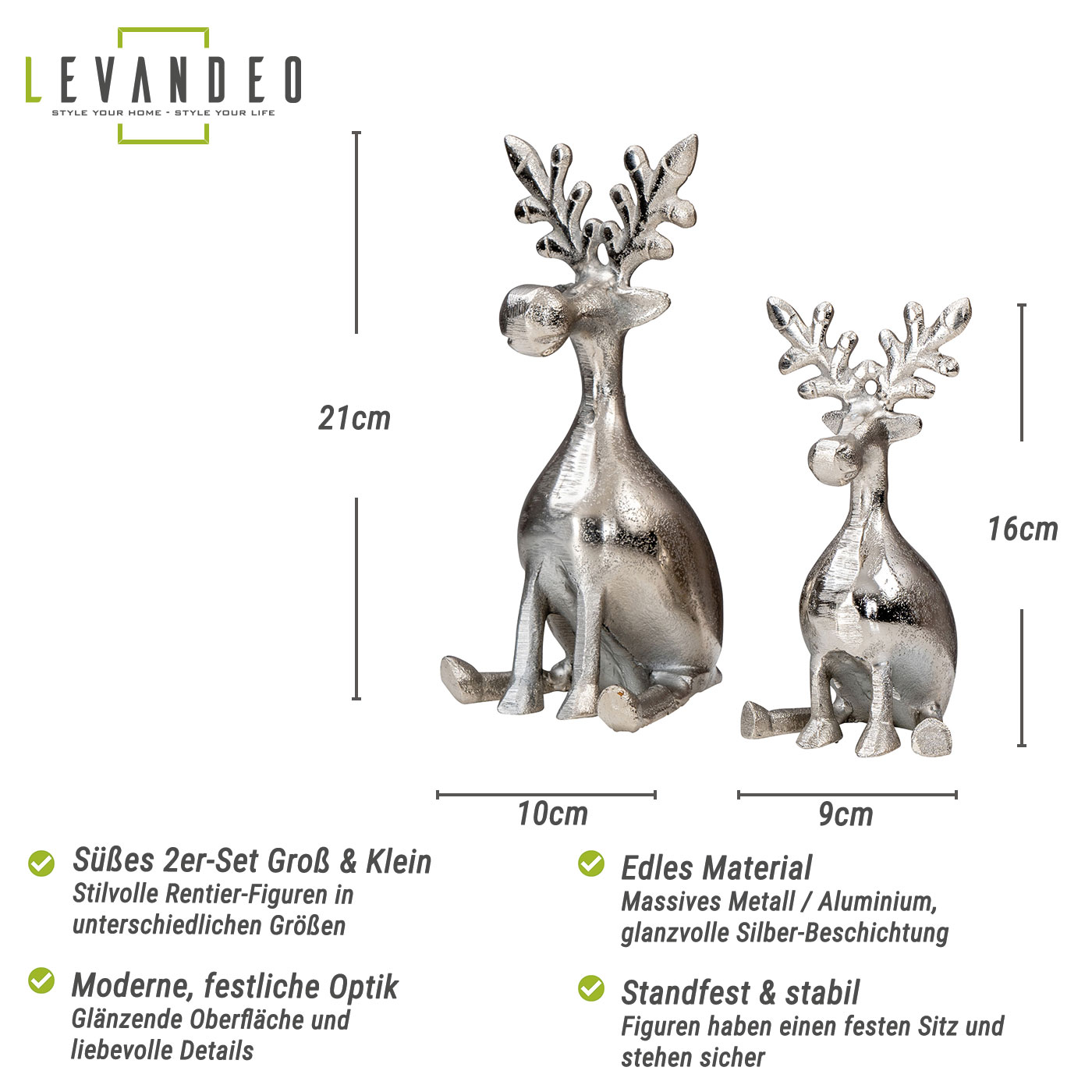 2er Set Rentiere Metall Silber Hirsche Deko Tischdeko Weihnachtsdeko Aufsteller