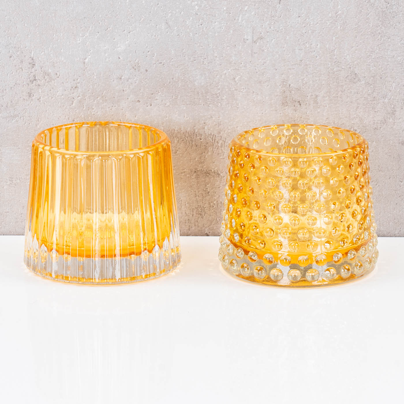 2er Set Teelichthalter H7cm Glas Gelb Kerzenhalter Tischdeko Kerzen Retro Deko