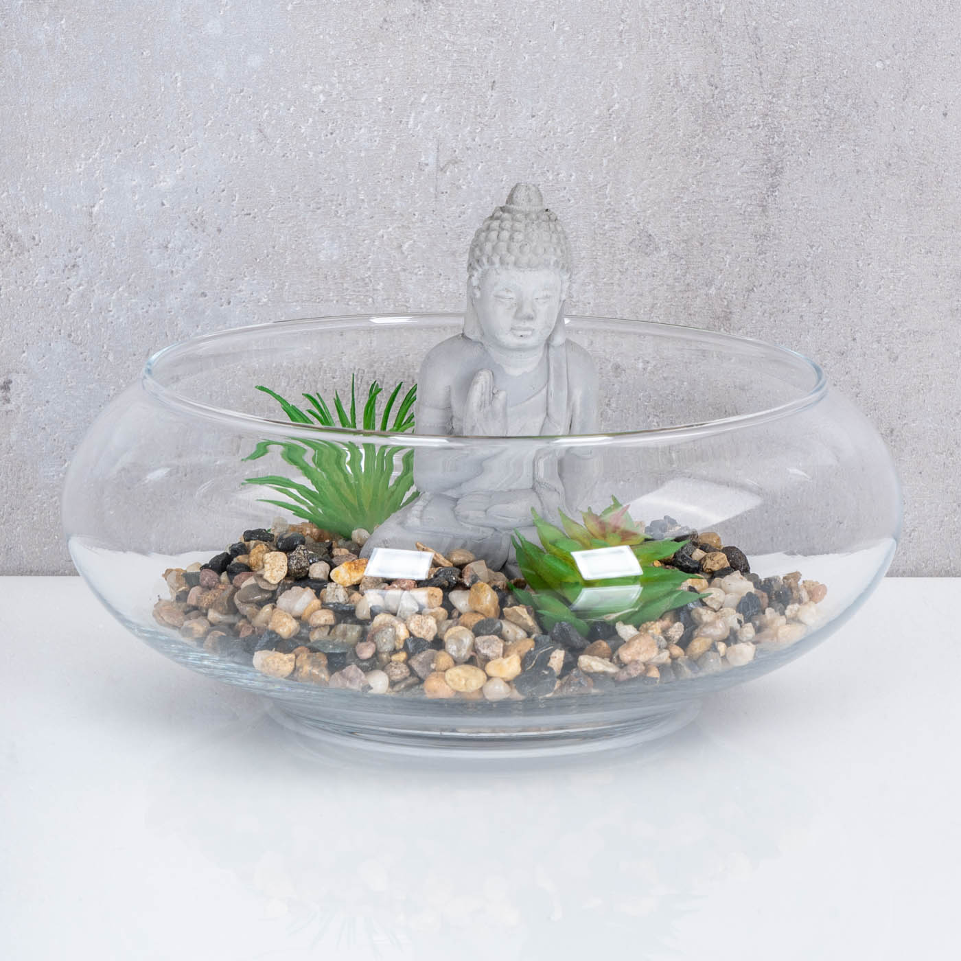 Deko-Schale D20cm Buddha Figur Grüne Sukkulente Glas Kunstpflanze Tisch-Deko