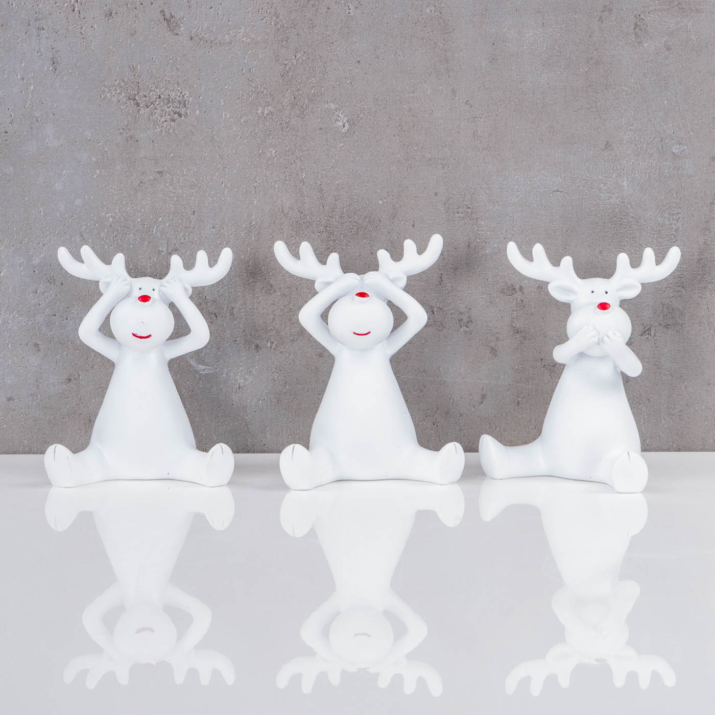 3er Set Rentiere Weiß Hirsche Deko Figur Tischdeko Weihnachtsdeko Aufsteller