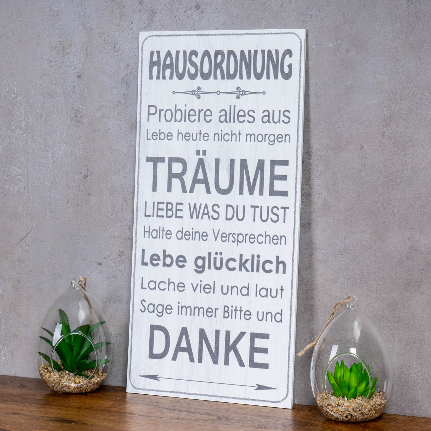 Wandbild 20x40cm Hausordnung Spruch Wandschild Danke Träume Wanddeko Bild Schild