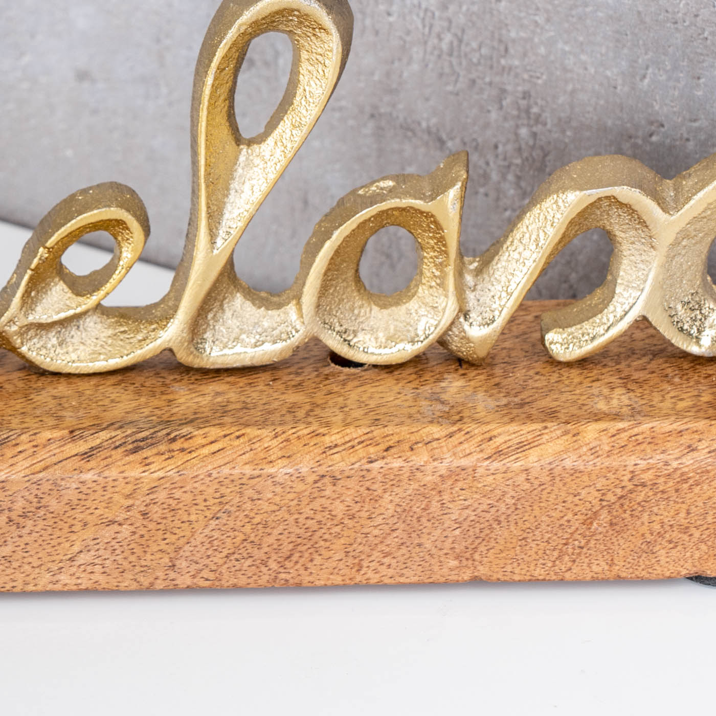 3er Set Schriftzug Love Home Relax Gold Mango Holz Metall Aufsteller Deko