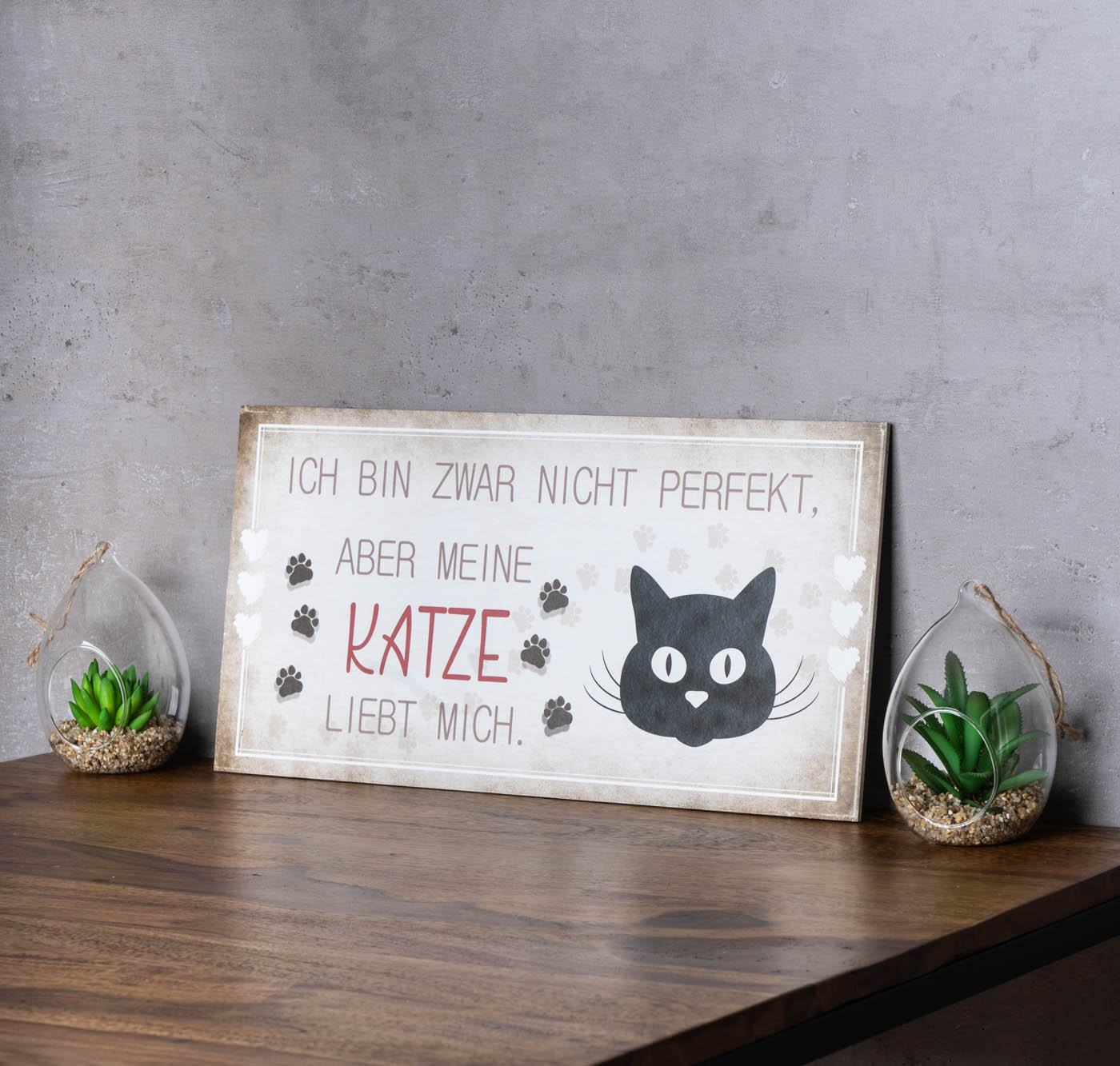 Wandbild 40x20cm Katze Spruch Deko Wandschild Katzenliebhaber Bild Wanddeko Deko