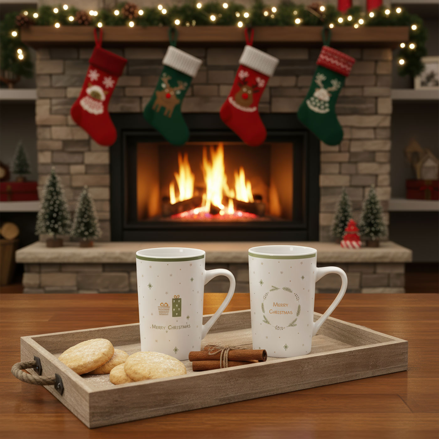 Tassen Set Weihnachten 2er Porzellan Kaffeebecher Merry Christmas Motiv Geschenk