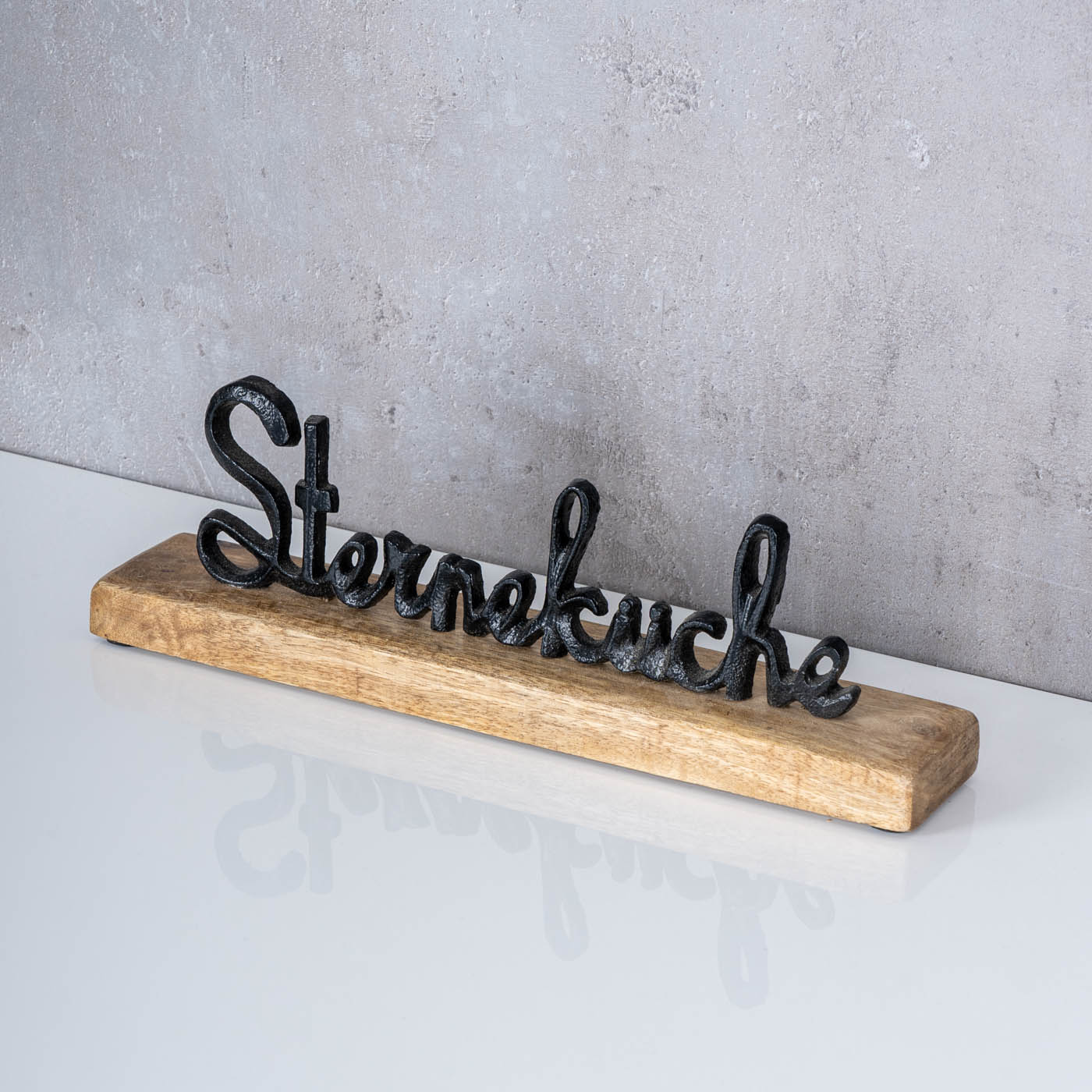 Schriftzug Sterneküche L30cm Metall Schwarz Mango Holz Tischdeko Deko Aufsteller