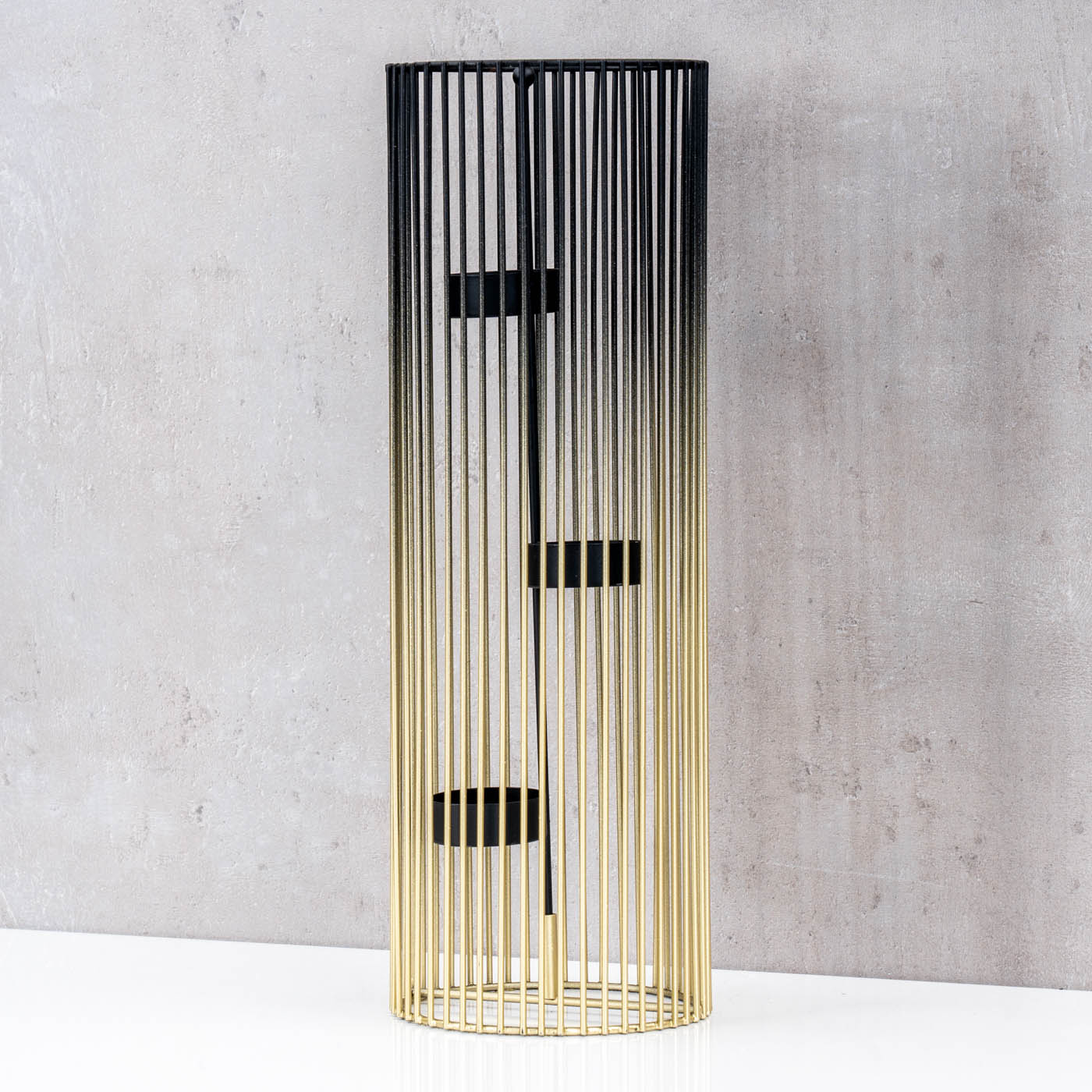 Teelichthalter Säule H34cm Schwarz Gold Metall Kerzenhalter Tischdeko Kerze Deko