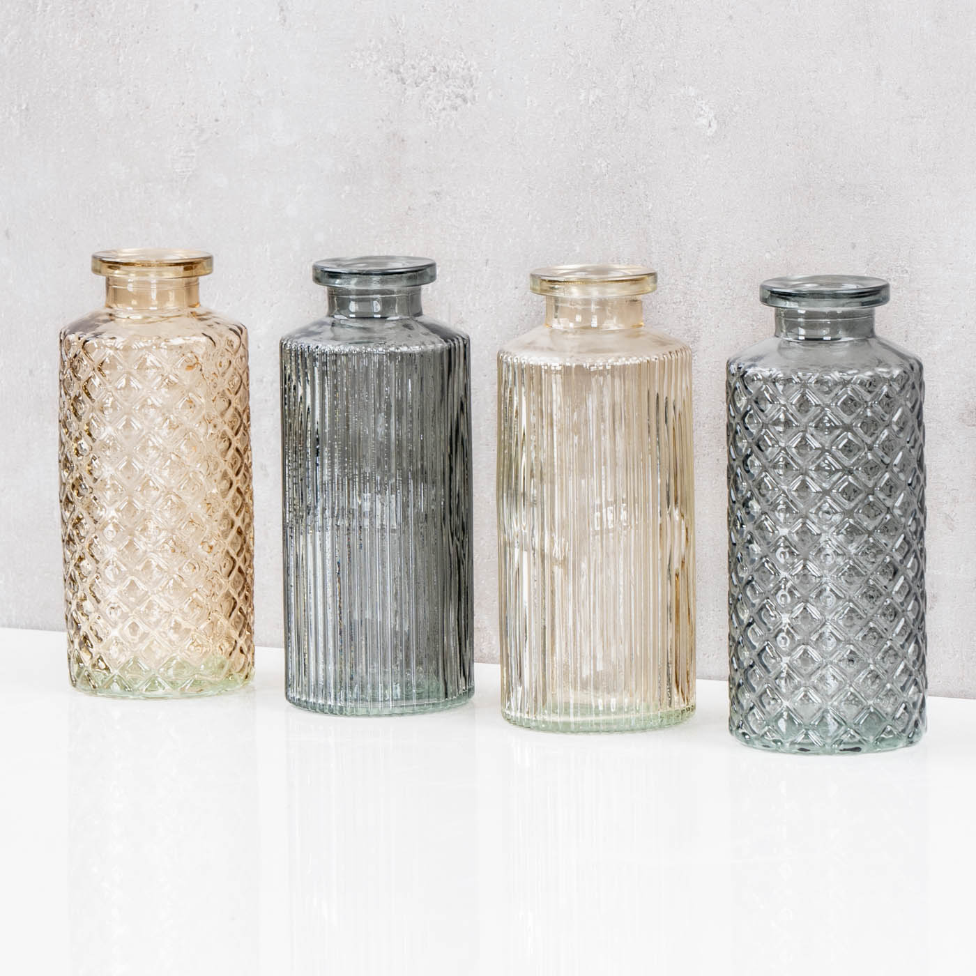 4er Set Vase Braun Grau H14cm Glas Blumenvase Tischdeko Herbstdeko Glasvase