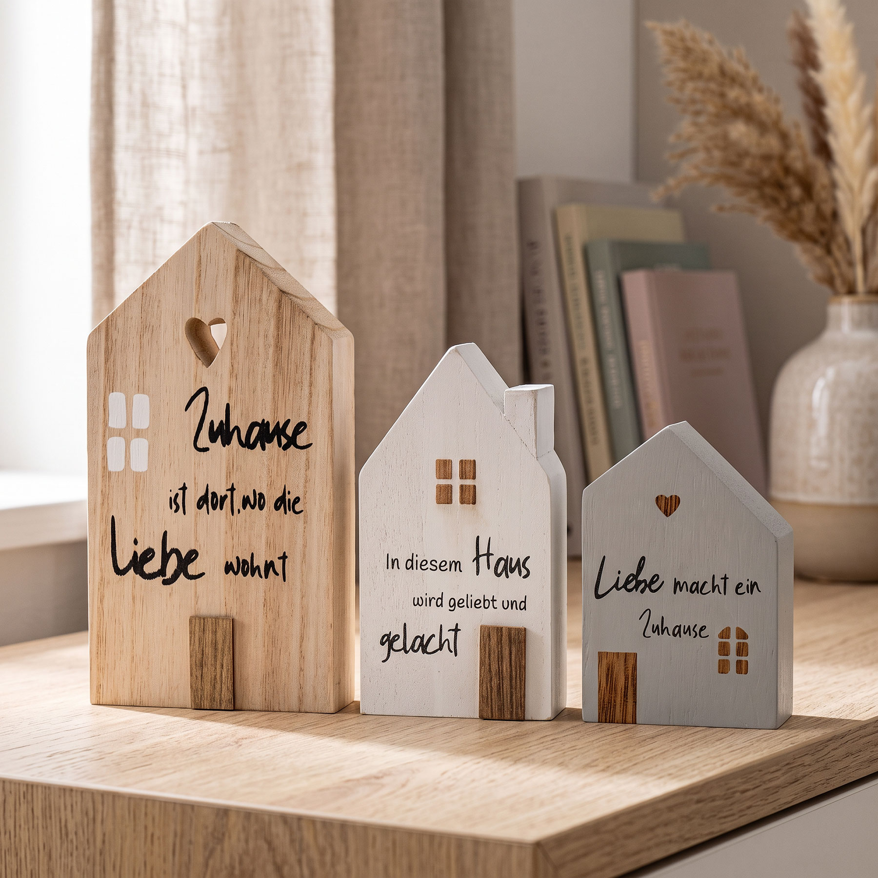 3er Set Deko Aufsteller Haus Zuhause Deko-Tafel Willkommen Spruchtafel Tischdeko