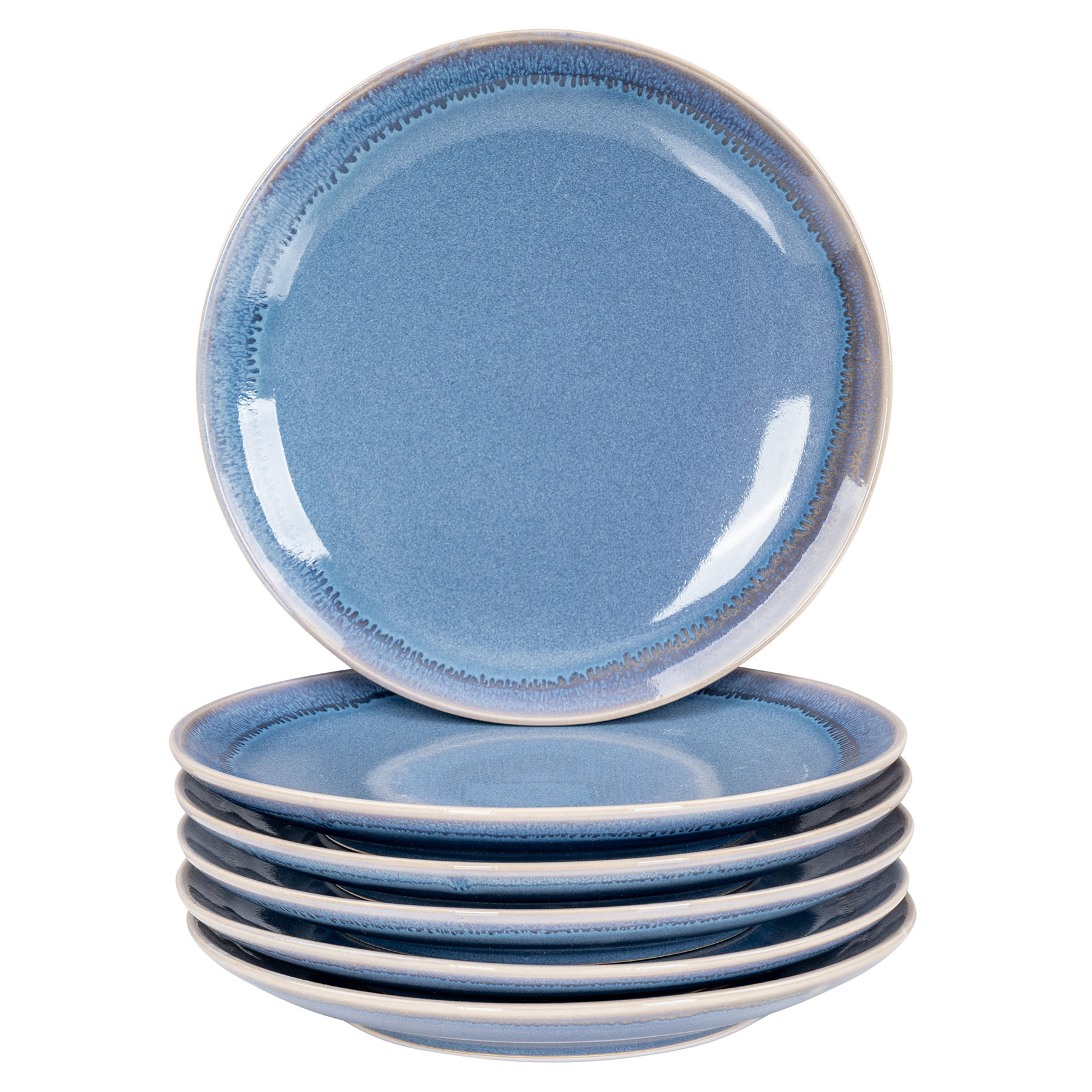 6er Set Steingut Teller Ø20cm Blau Speiseteller 6 Personen Geschirr Essteller