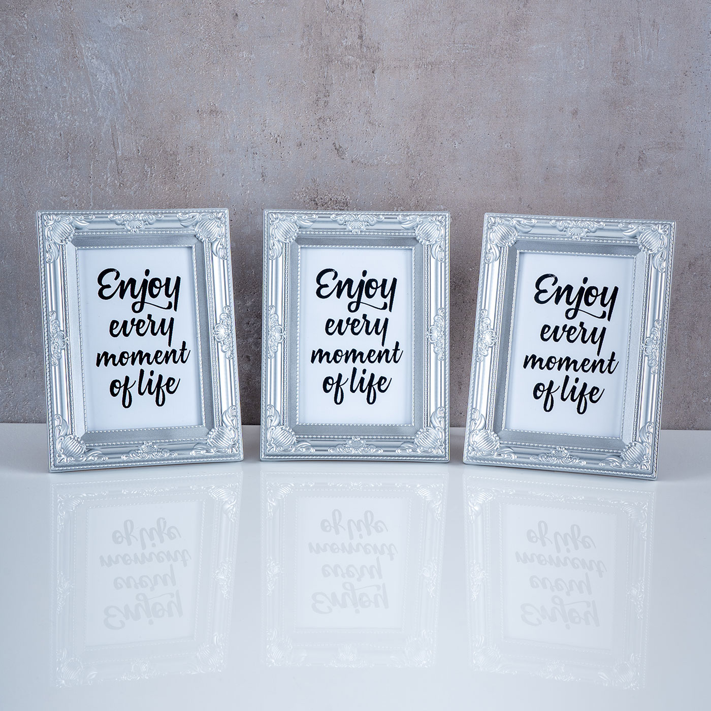 3er Set Fotorahmen 10x15 Silber Fotoaufsteller Barock Shabby Antik Deko Portrait