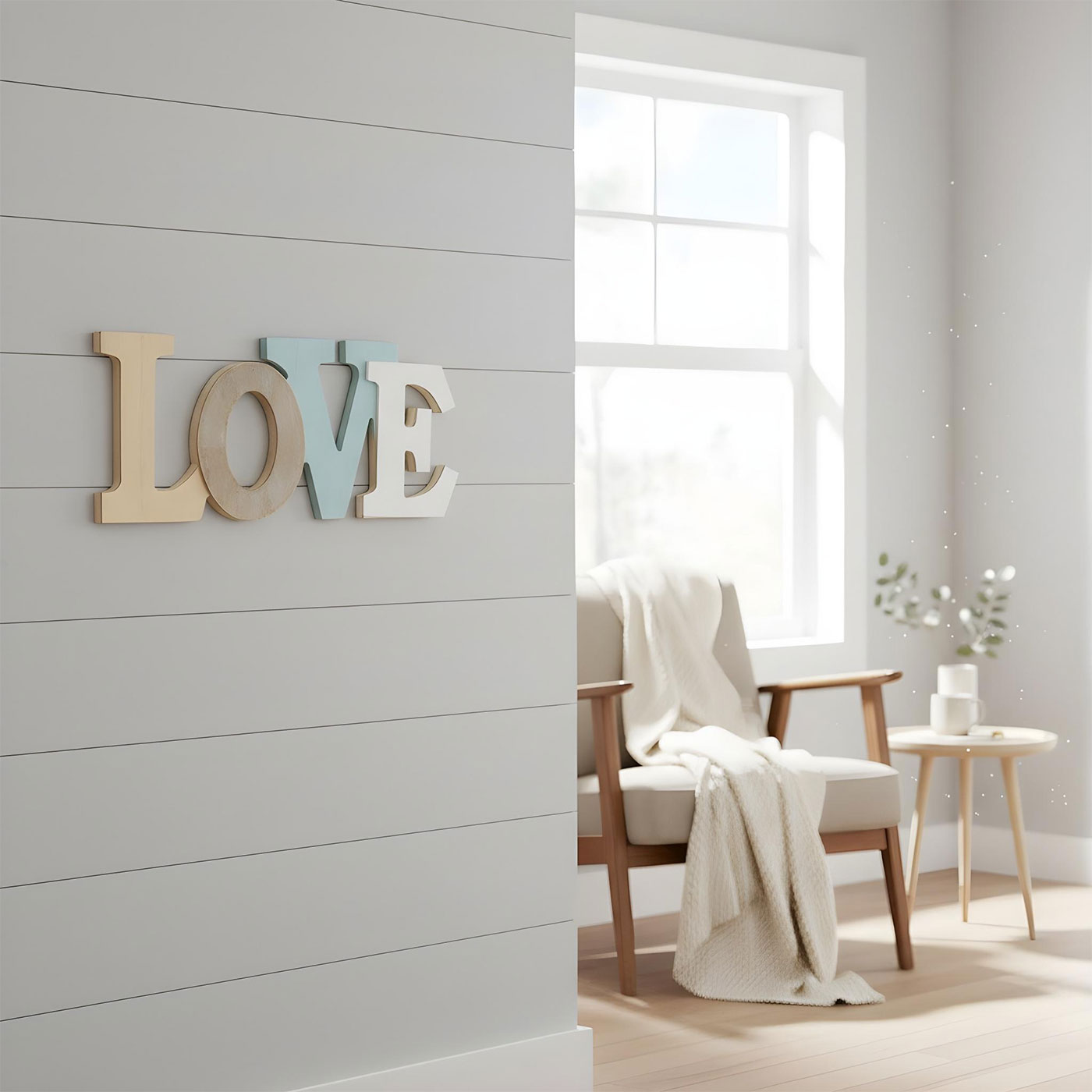 Schriftzug Love L30cm Blau Weiß Natur Buchstaben Wanddeko Wandbild Hängedeko