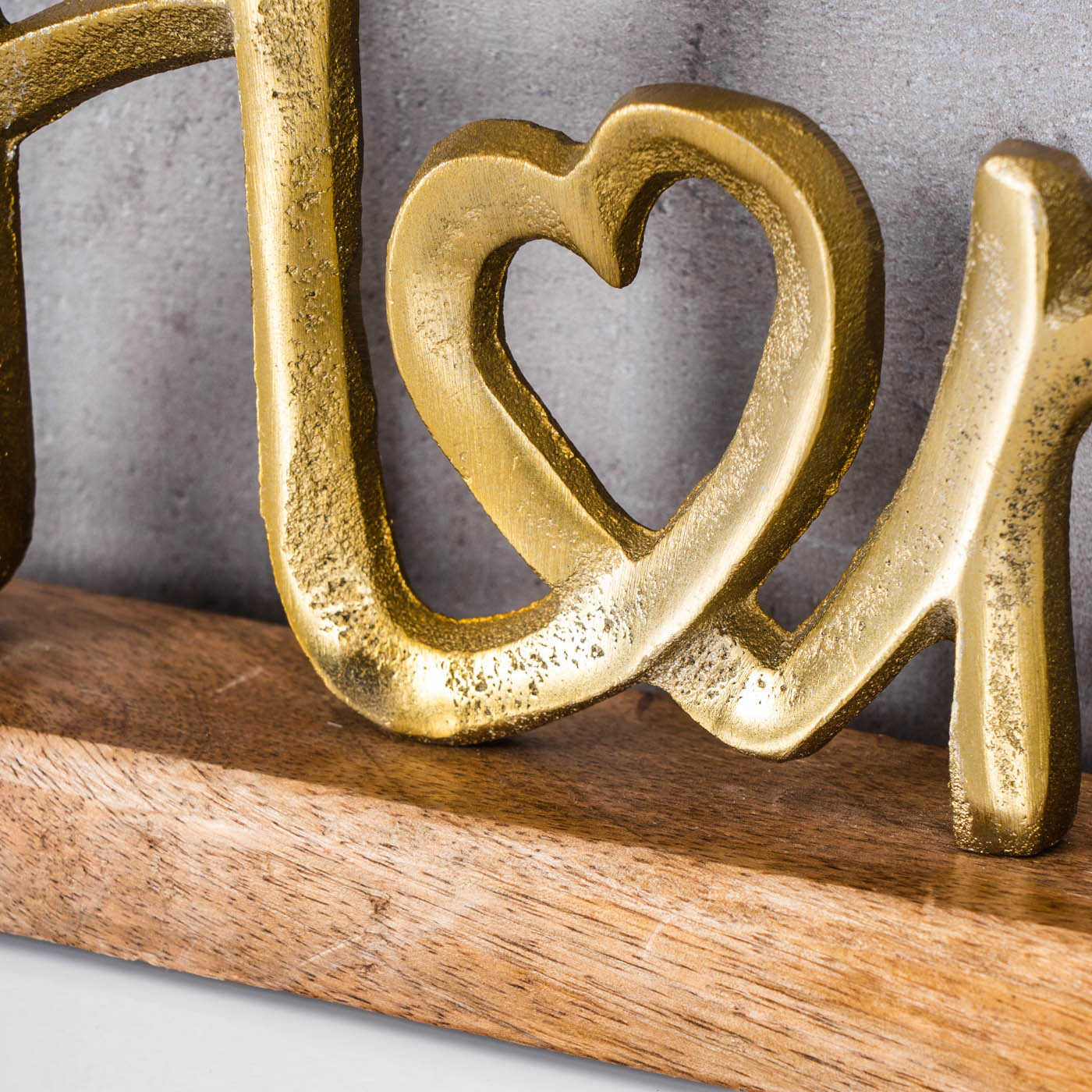 Home Aufsteller Schriftzug H17cm Metall Gold Holz Deko Mangoholz Tischdeko