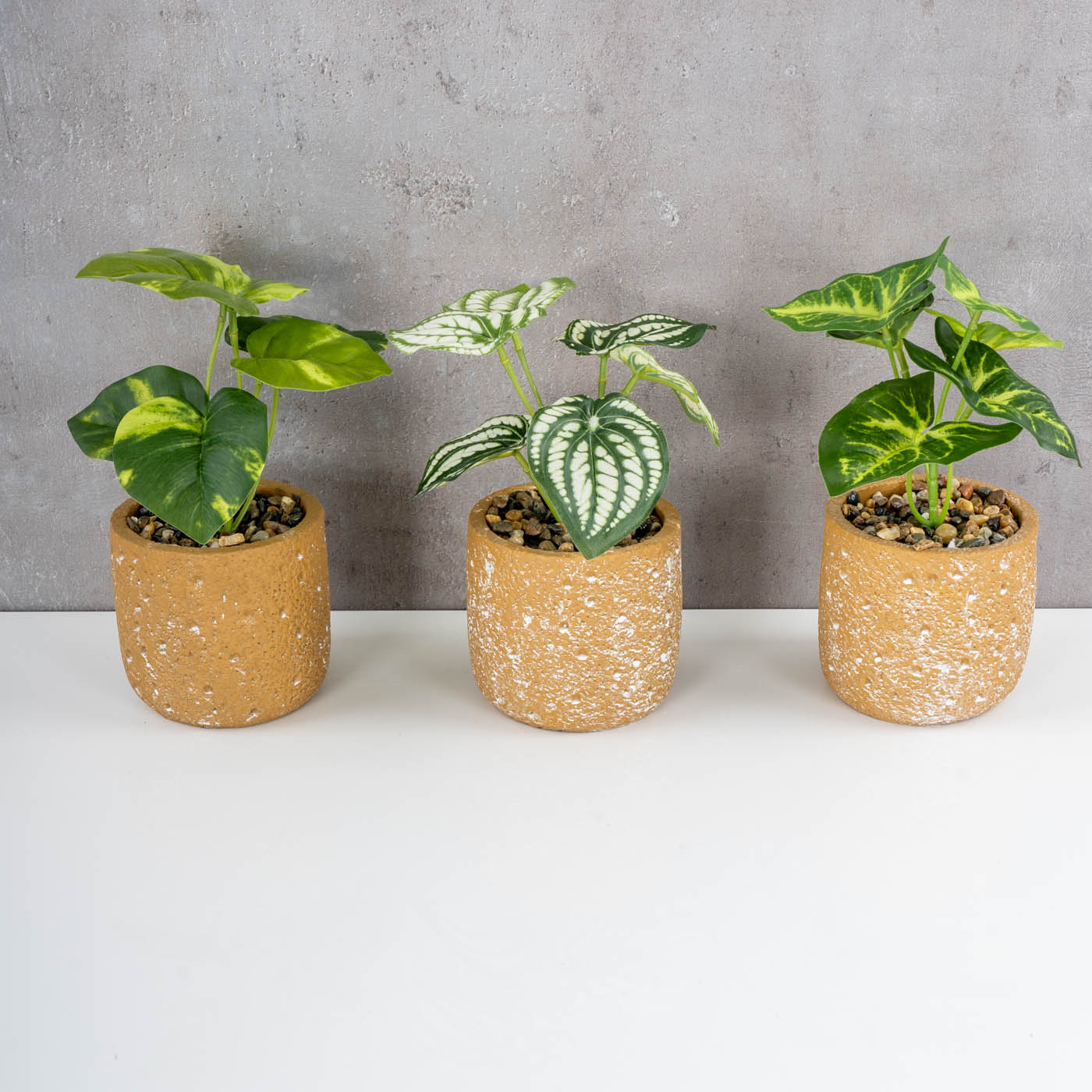 3er Set Grüne Kunstpflanze H18cm Terrakotta Topf Deko Zimmer Pflanzen Tischdeko