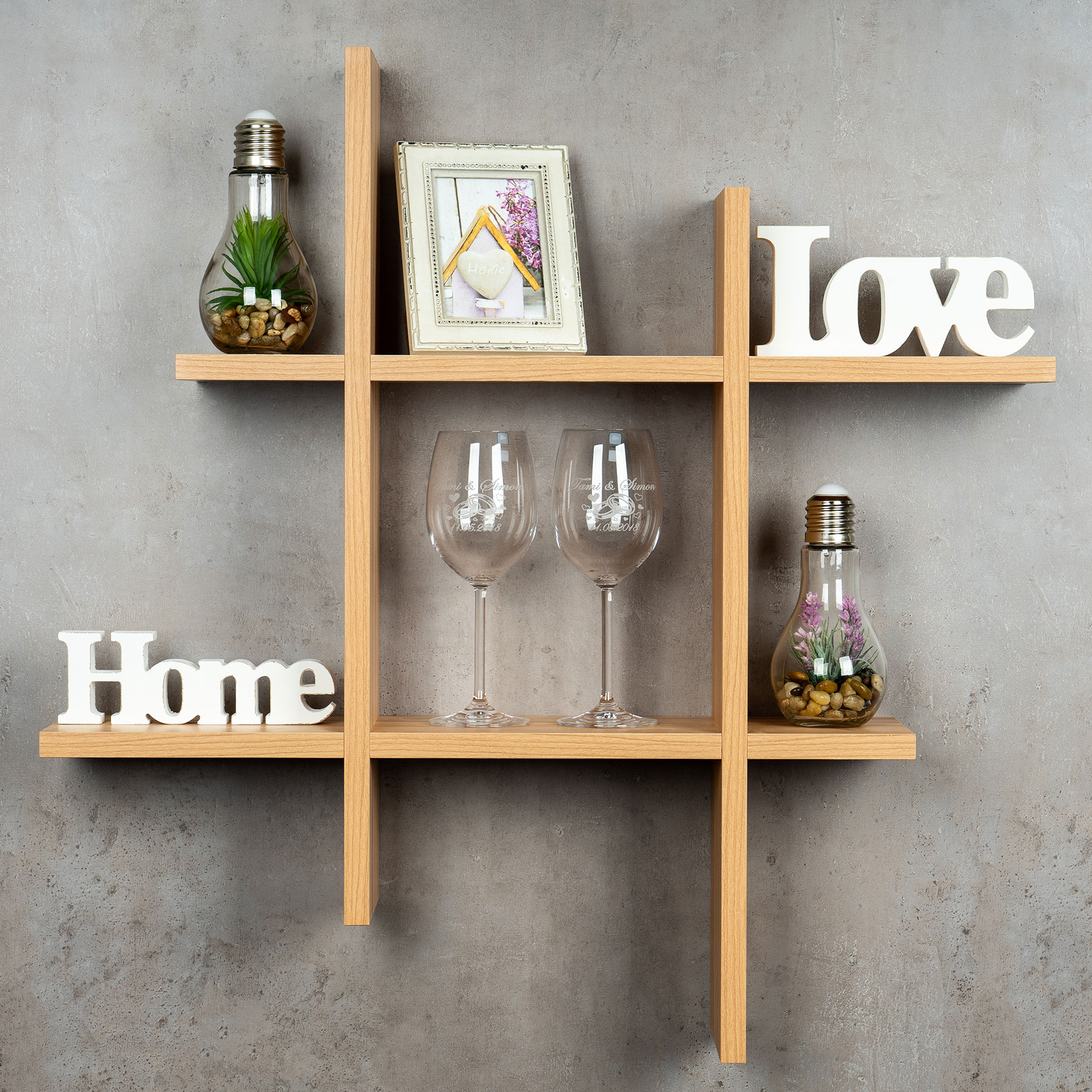 levandeo Hashtag Regal 75x75cm Wandregal Holz Kernbuche Bücherregal Hängeregal