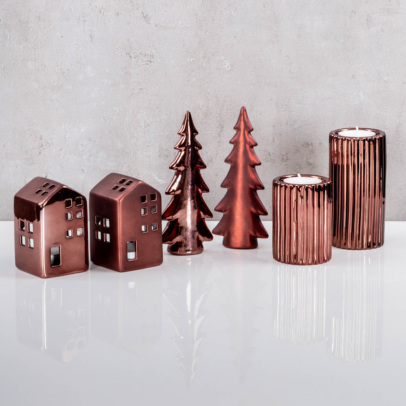 2er Set Tanne Deko Aufsteller H15cm Porzellan Bordeaux Rot Tischdeko Weihnachtsdeko
