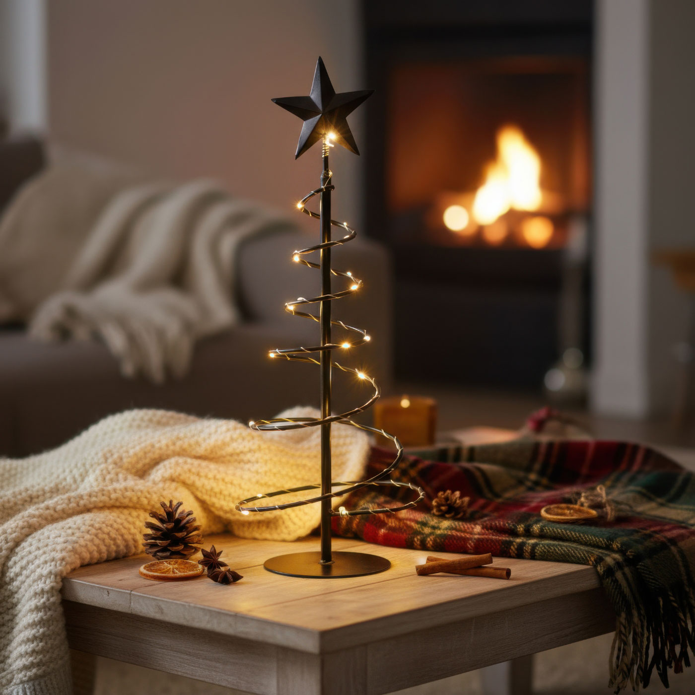 LED Metall Weihnachtsbaum H39cm Schwarz Spirale Weihnachtsdeko Beleuchtung Deko