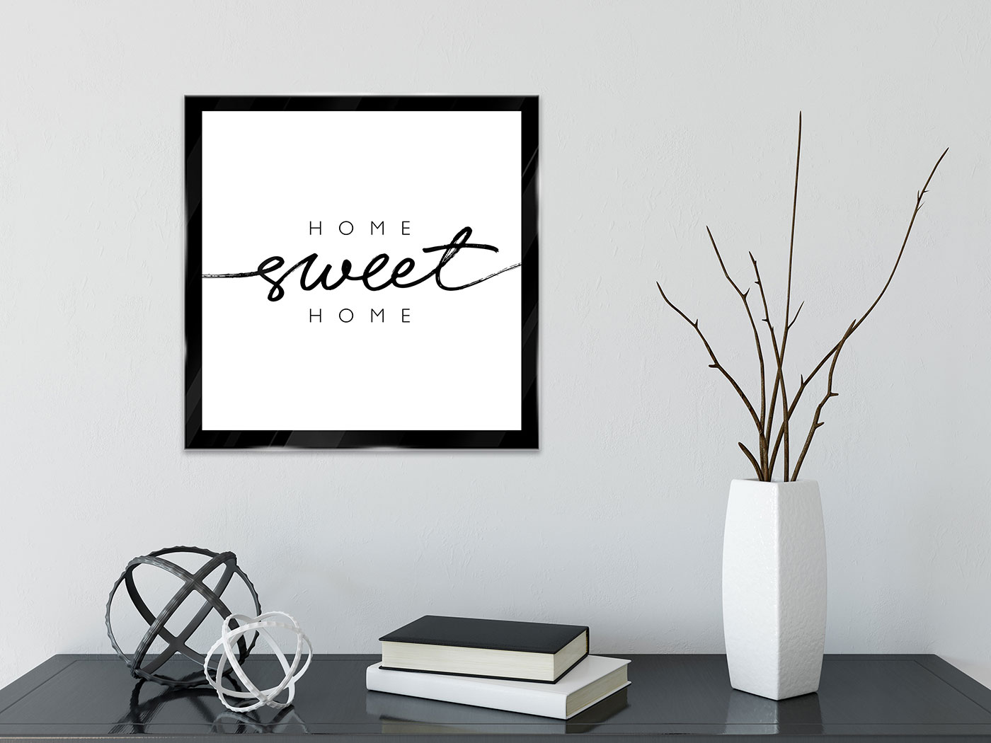Wandbild 30x30cm Glasbild Home Sweet Home Schwarz Weiß Wanddeko Spruch Glas Deko