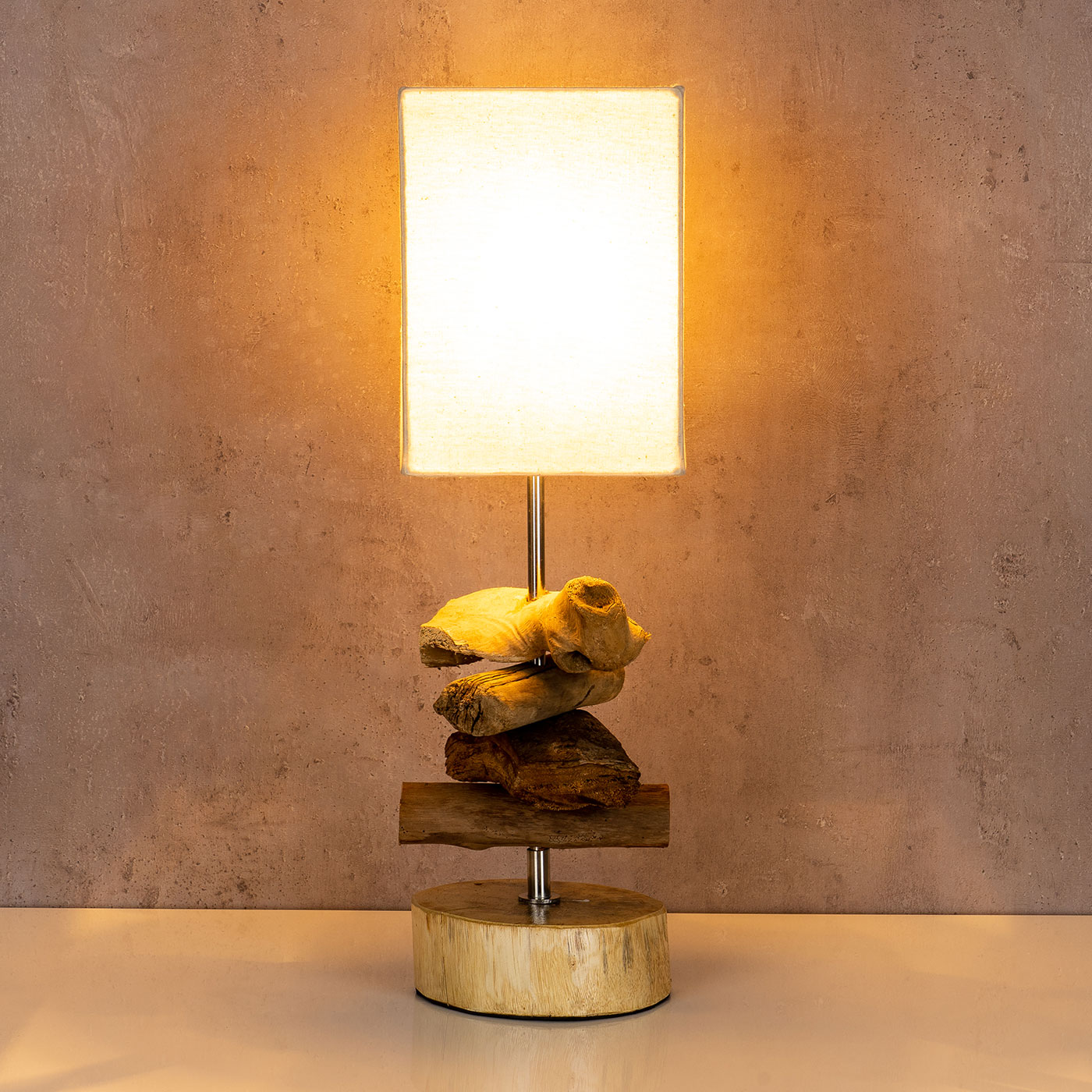 Tischlampe 15 x 50 x 15 cm Treibholz Tischleuchte Holz Lampe Teakholz Deko