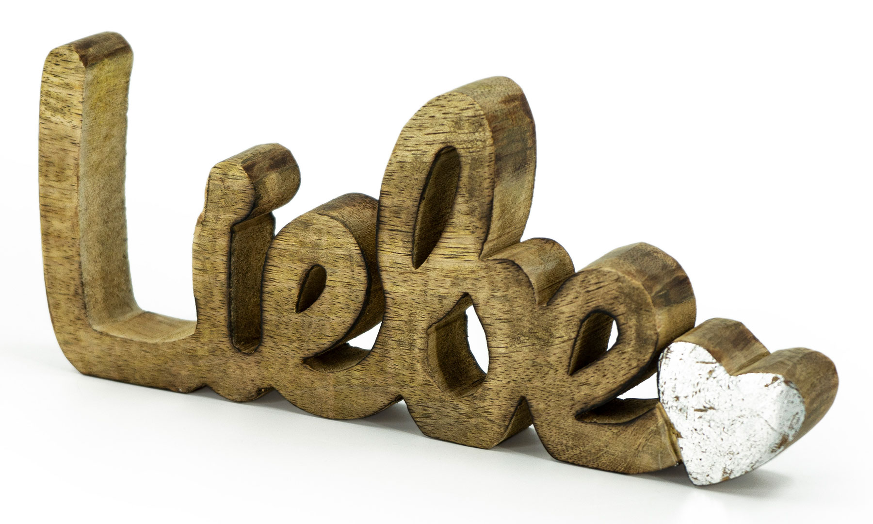 Schriftzug Liebe L26cm Mango Natur Silber Holz Buchstaben Tischdeko Deko Love