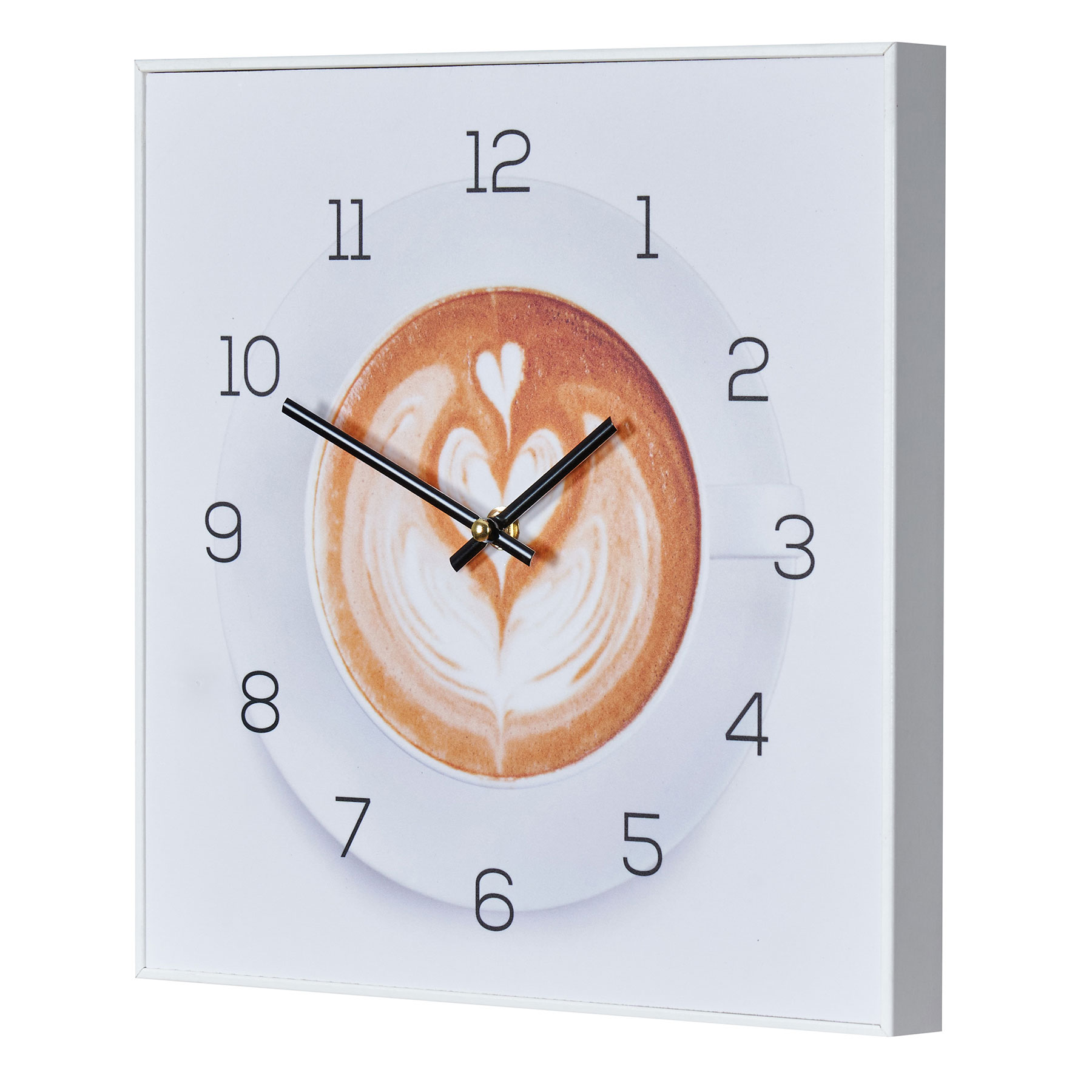 Wanduhr 30x30cm Uhr PVC Rahmen Weiß Cappuccino Kaffee Cafe Deko Küche Wandbild