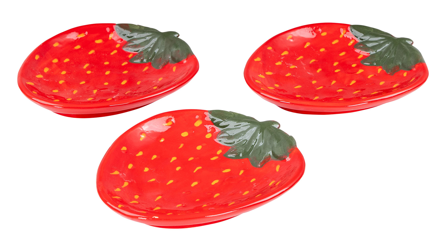 3er Set Teller Erdbeere Keramik 16cm Sommer Obst Dekoschale Tischdeko Snackschale