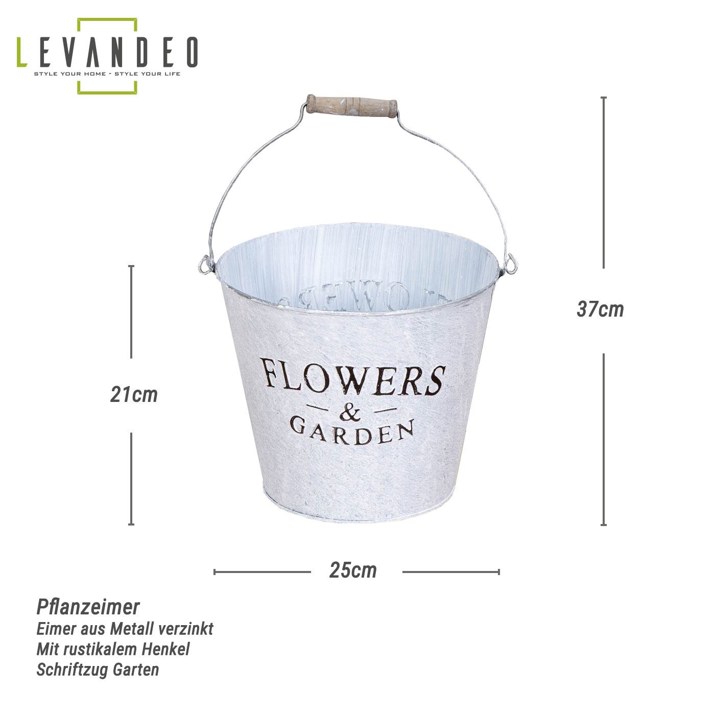 Eimer H21cm Metall Garten Pflanztopf Blumenkübel Vintage Shabby Chic Gartendeko